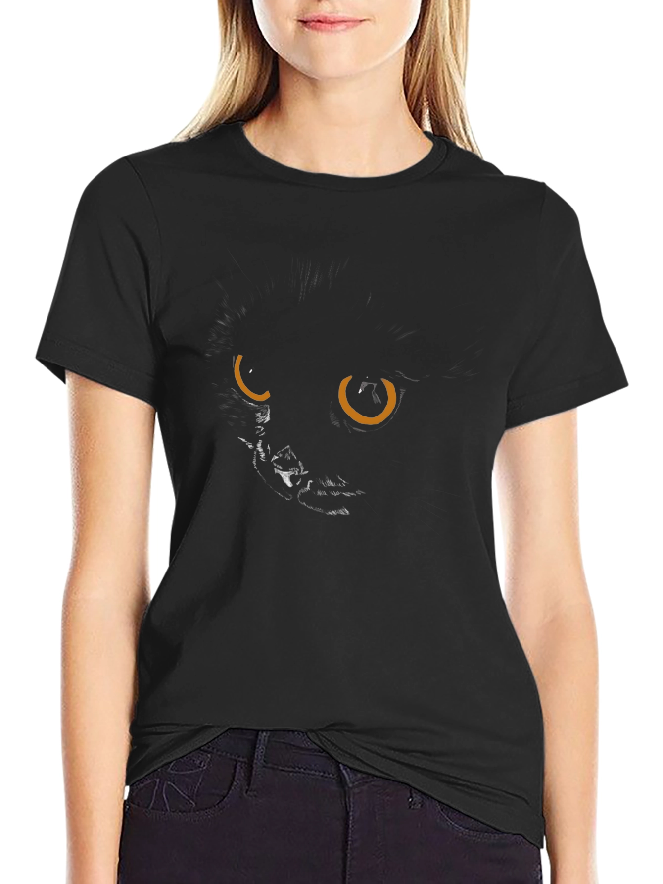 Black Cat Eyes Graphic Tee - Mens Casual Top