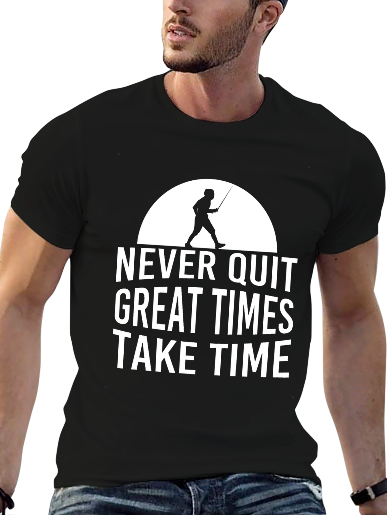 Never Quit Motivational Black T-Shirt