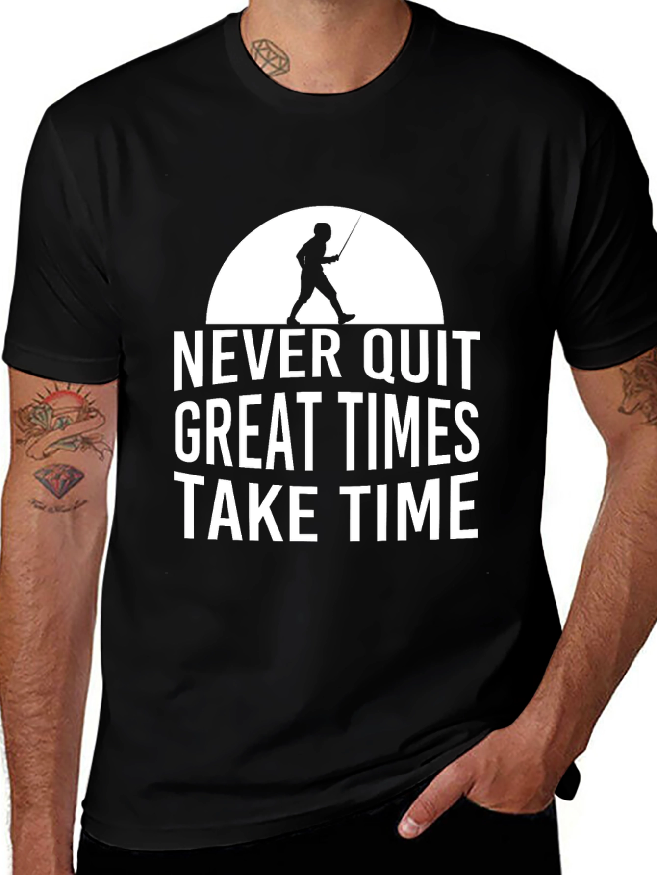 Never Quit Motivational Black T-Shirt