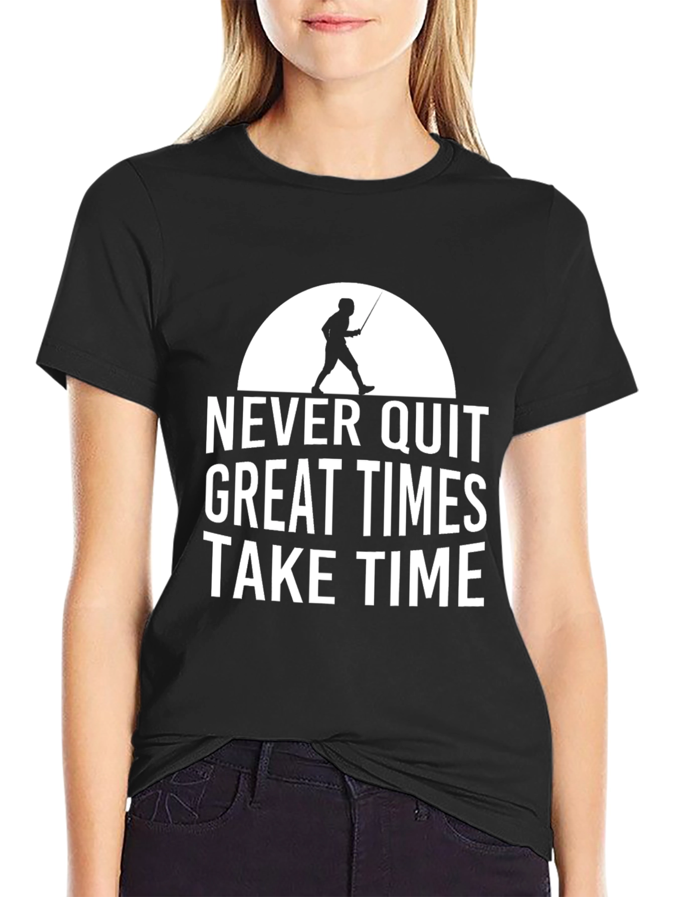 Never Quit Motivational Black T-Shirt