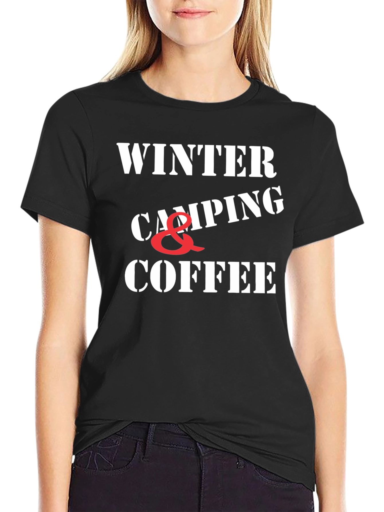 Winter Camping & Coffee Graphic T-Shirt