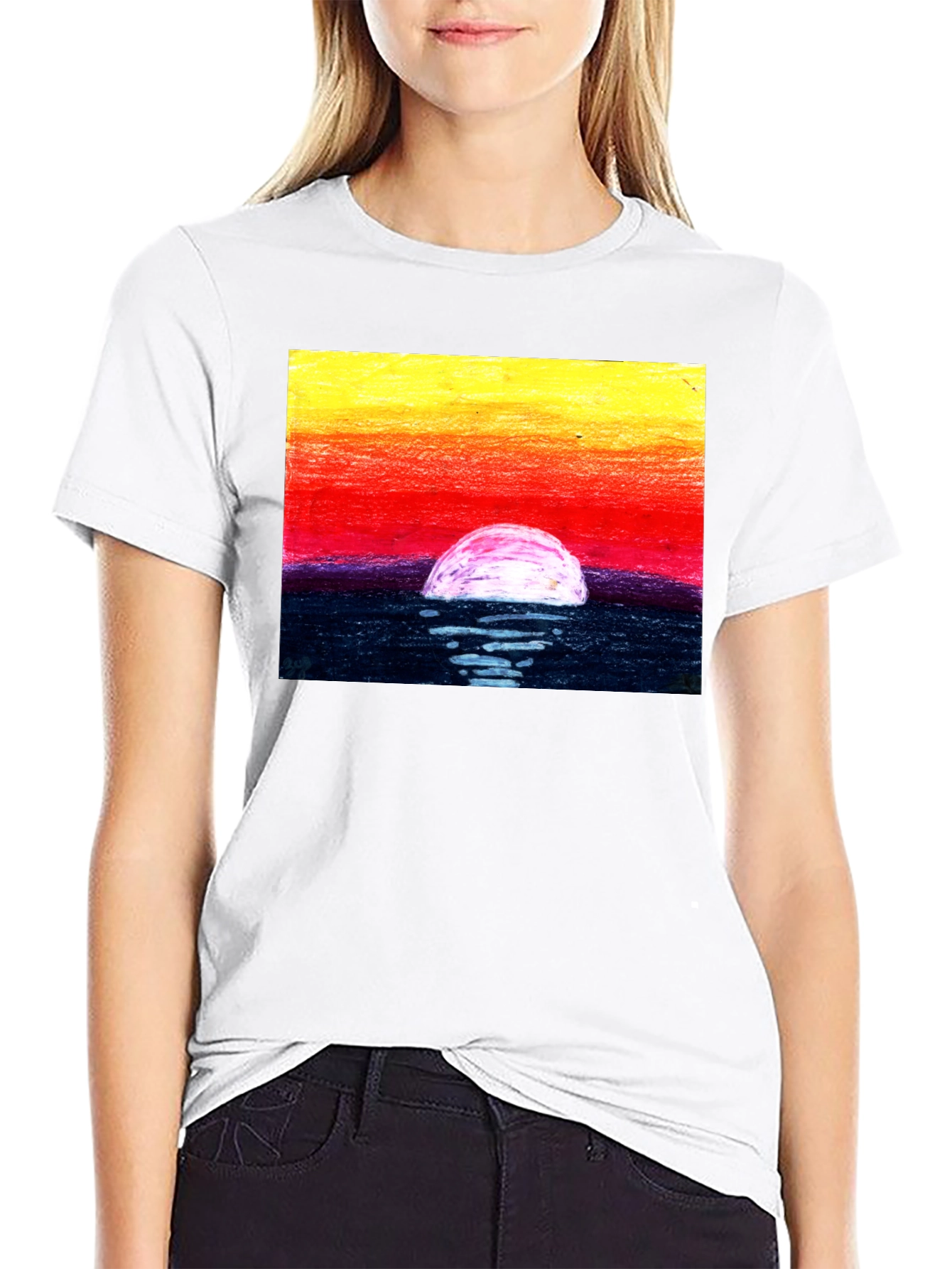 Sunset Art Graphic Tee - Black Cotton T-Shirt