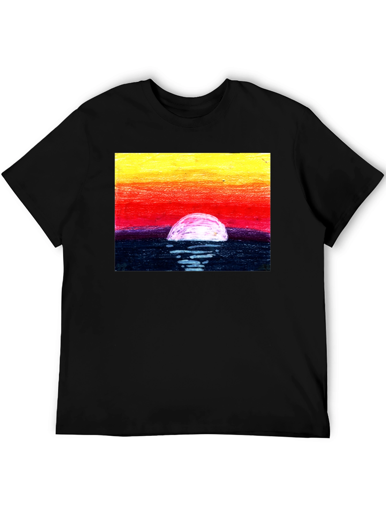 Sunset Art Graphic Tee - Black Cotton T-Shirt