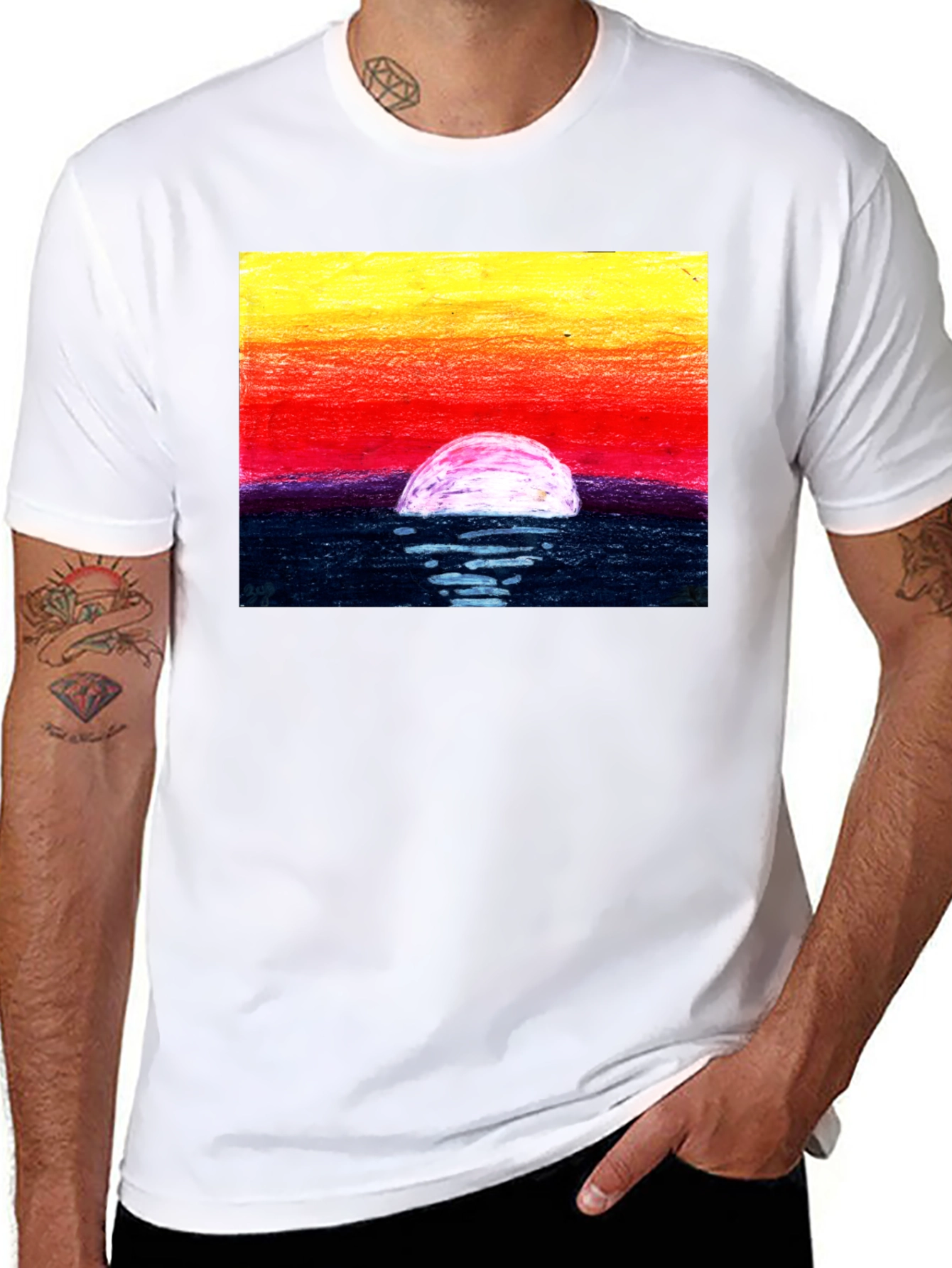 Sunset Art Graphic Tee - Black Cotton T-Shirt