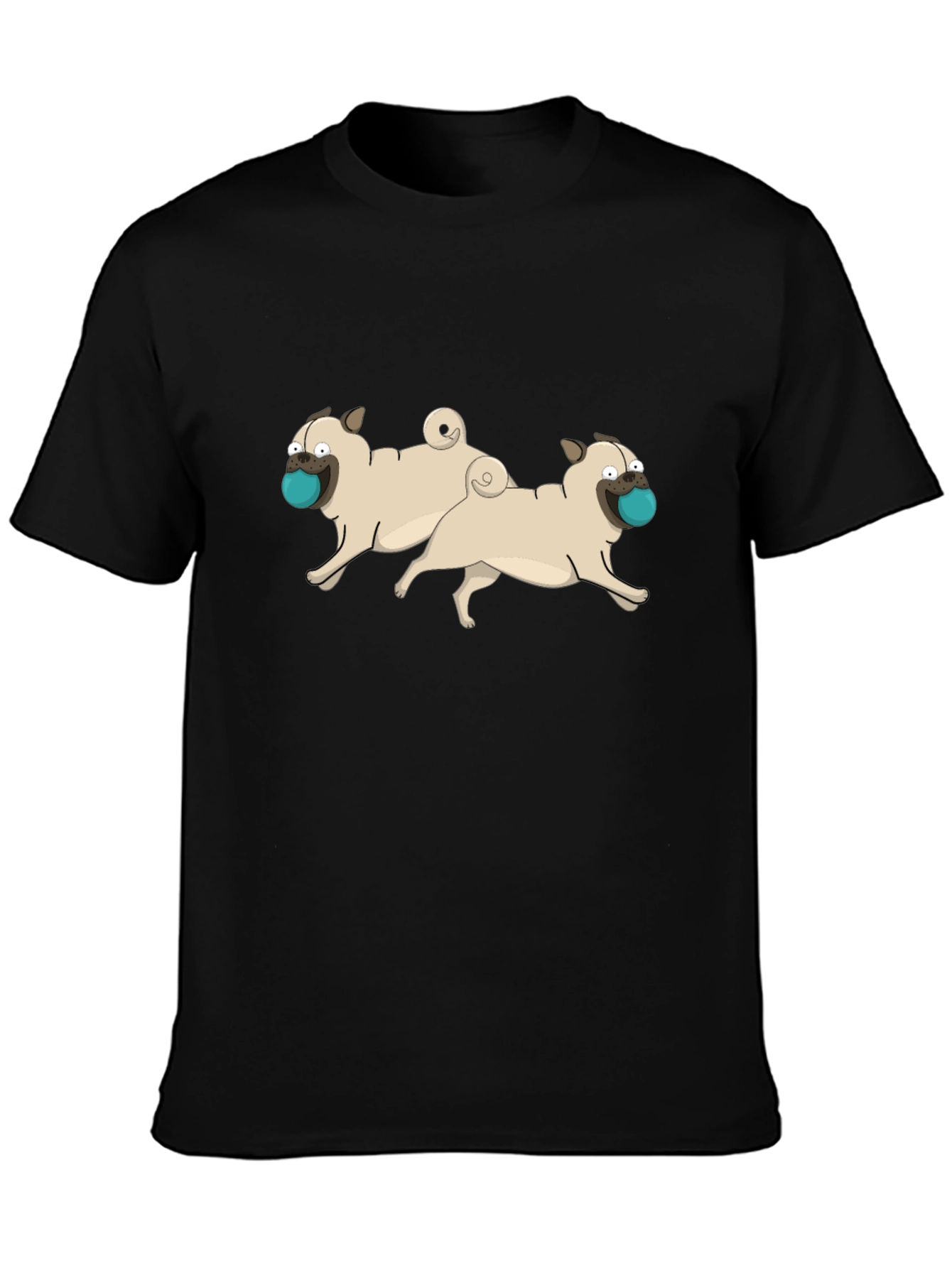 Cartoon Pug Dog Graphic Black T-Shirt