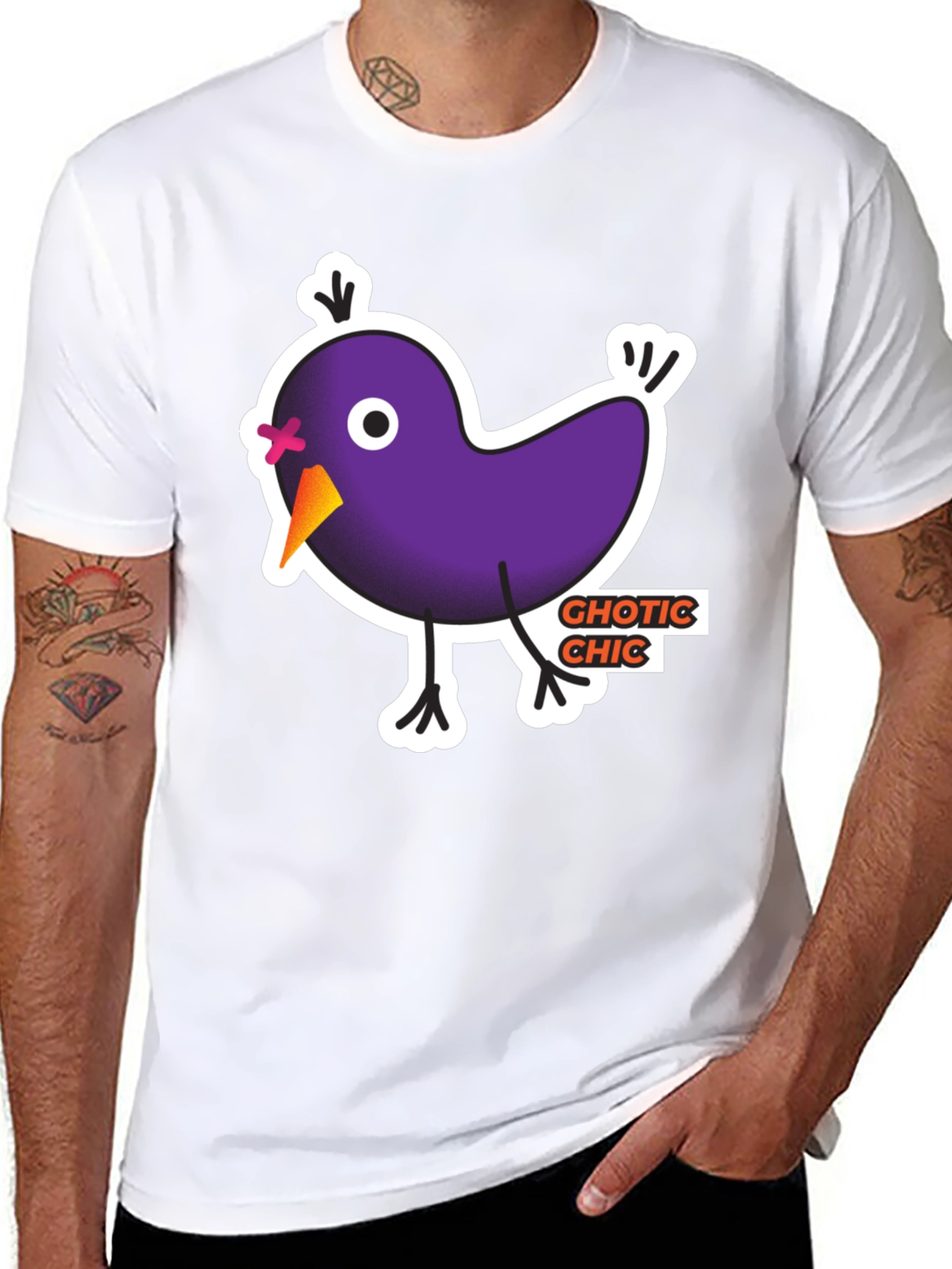 Gothic Chic Bird Graphic T-Shirt - Black