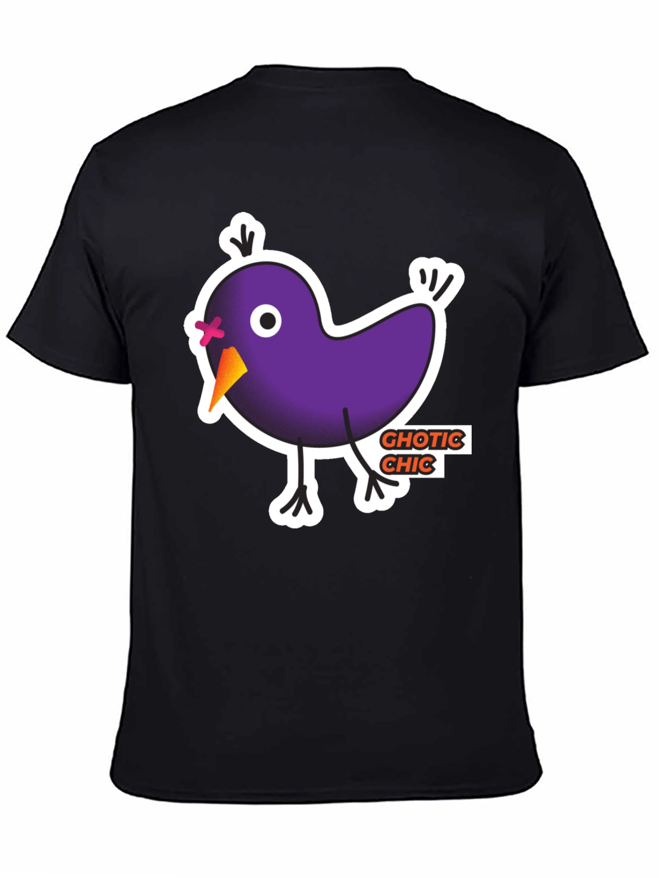 Gothic Chic Bird Graphic T-Shirt - Black