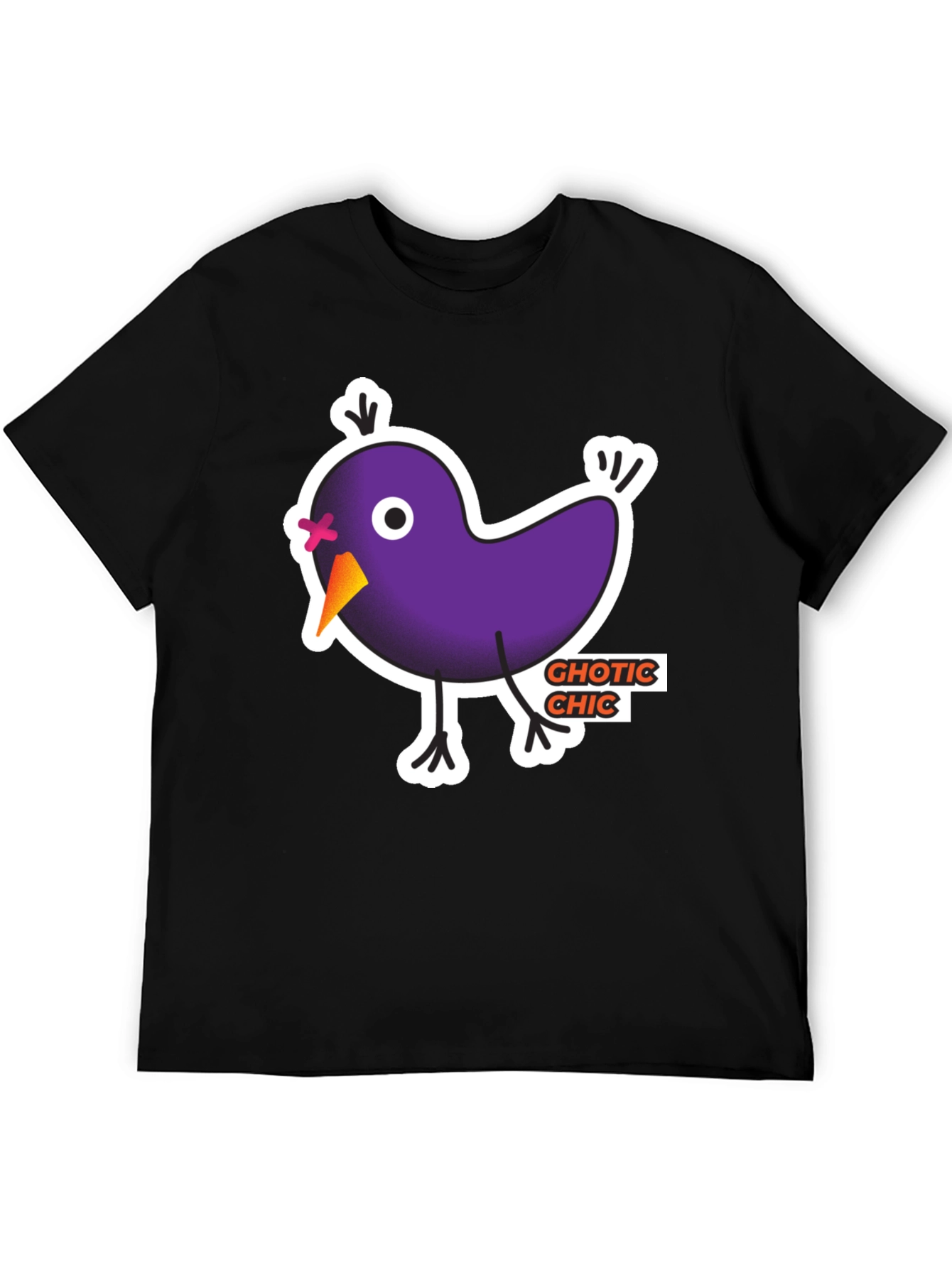 Gothic Chic Bird Graphic T-Shirt - Black