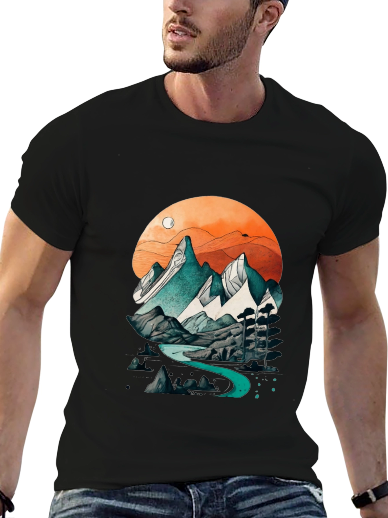 Mountain River Graphic Tee - Nature Inspired Design