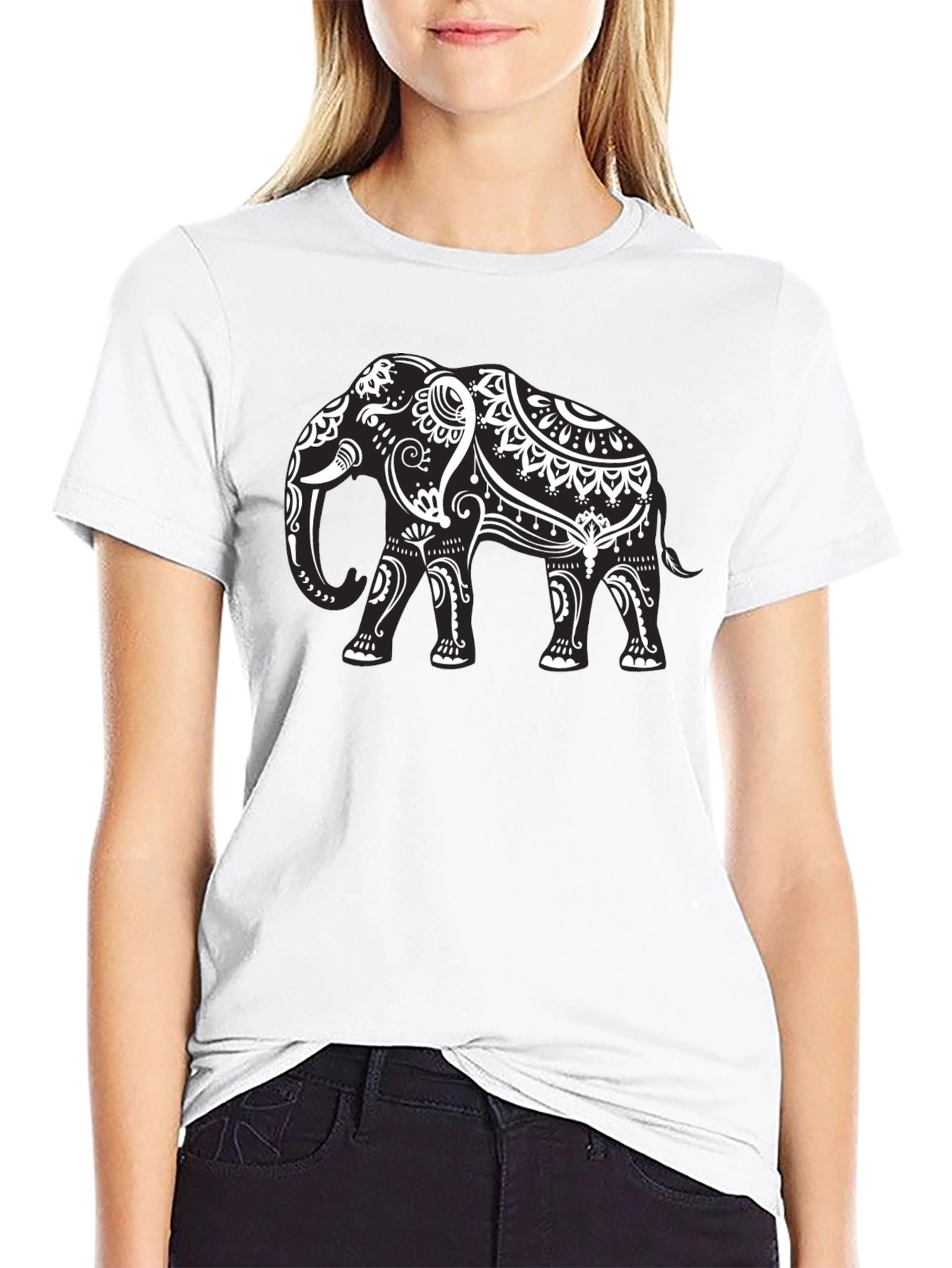 Elephant Graphic Tee - Black Cotton T-Shirt