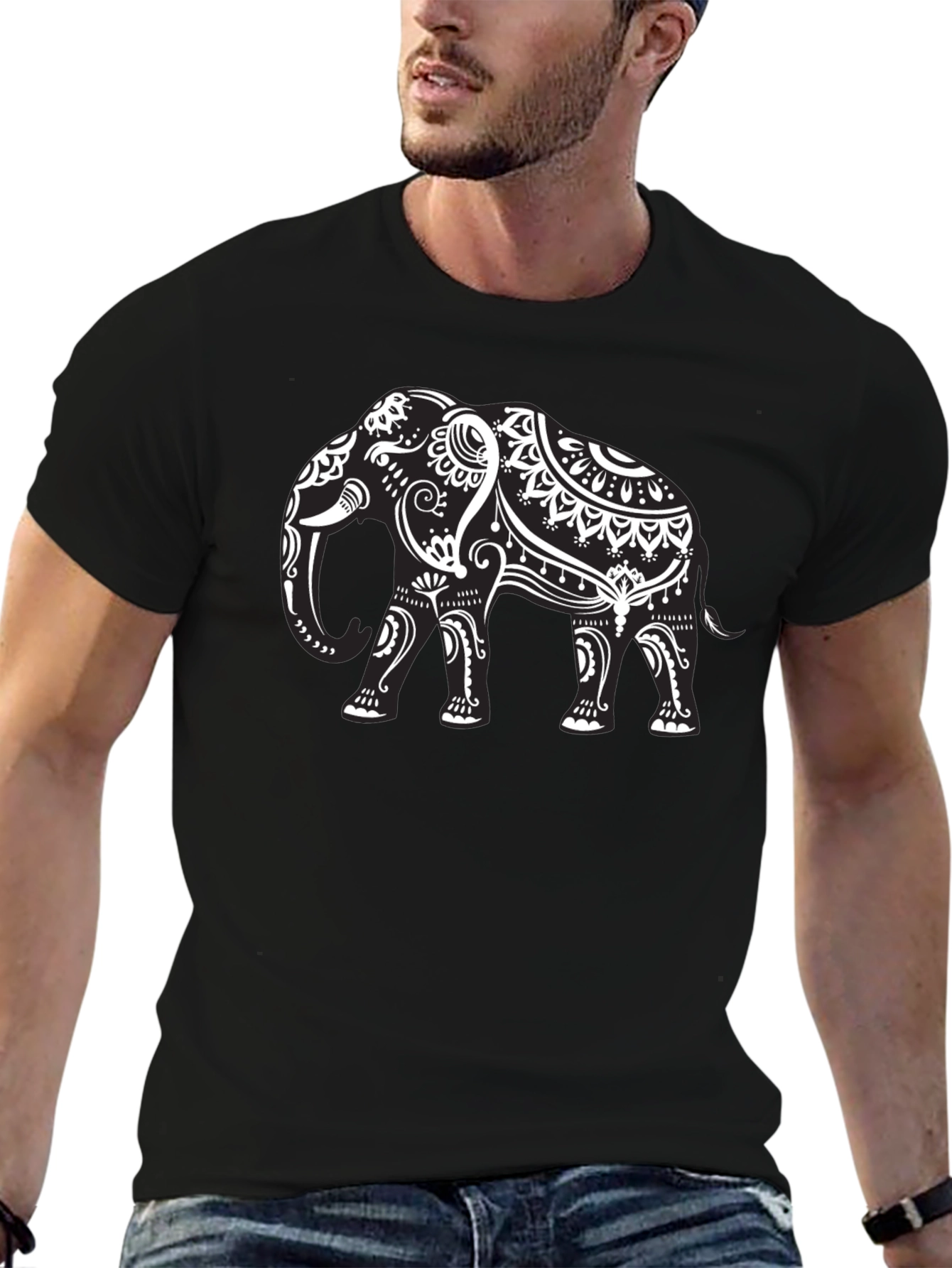 Elephant Graphic Tee - Black Cotton T-Shirt