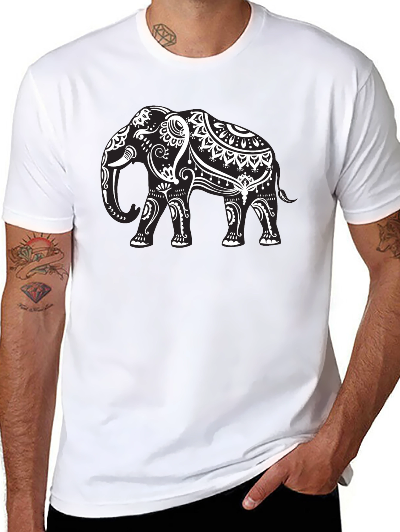 Elephant Graphic Tee - Black Cotton T-Shirt