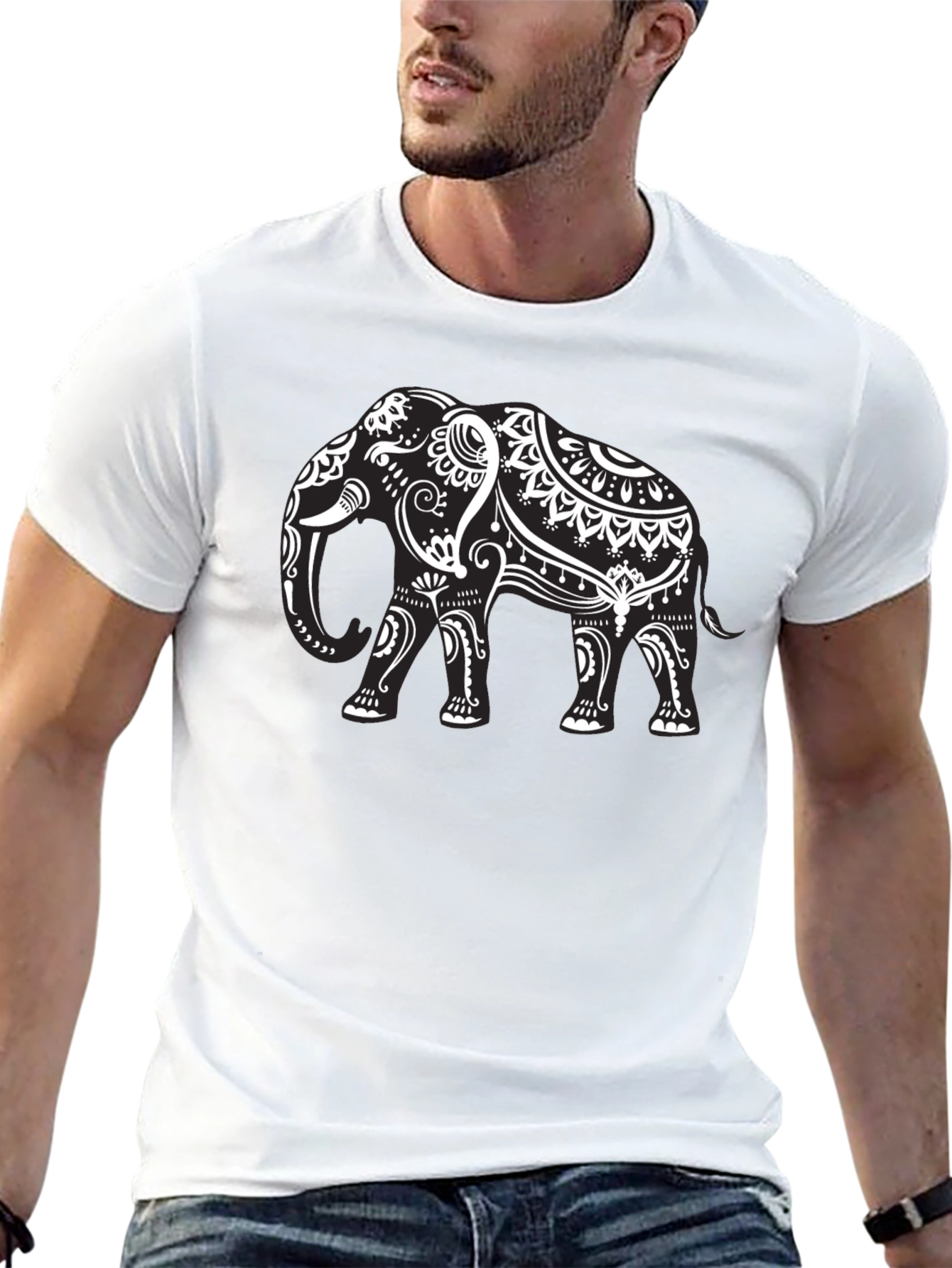 Elephant Graphic Tee - Black Cotton T-Shirt