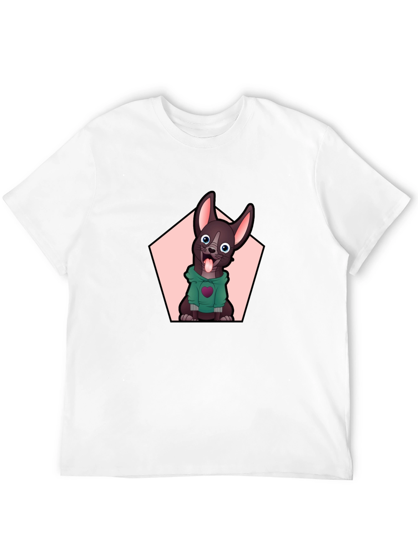 Cartoon Dog Graphic Tee - Black Cotton Blend