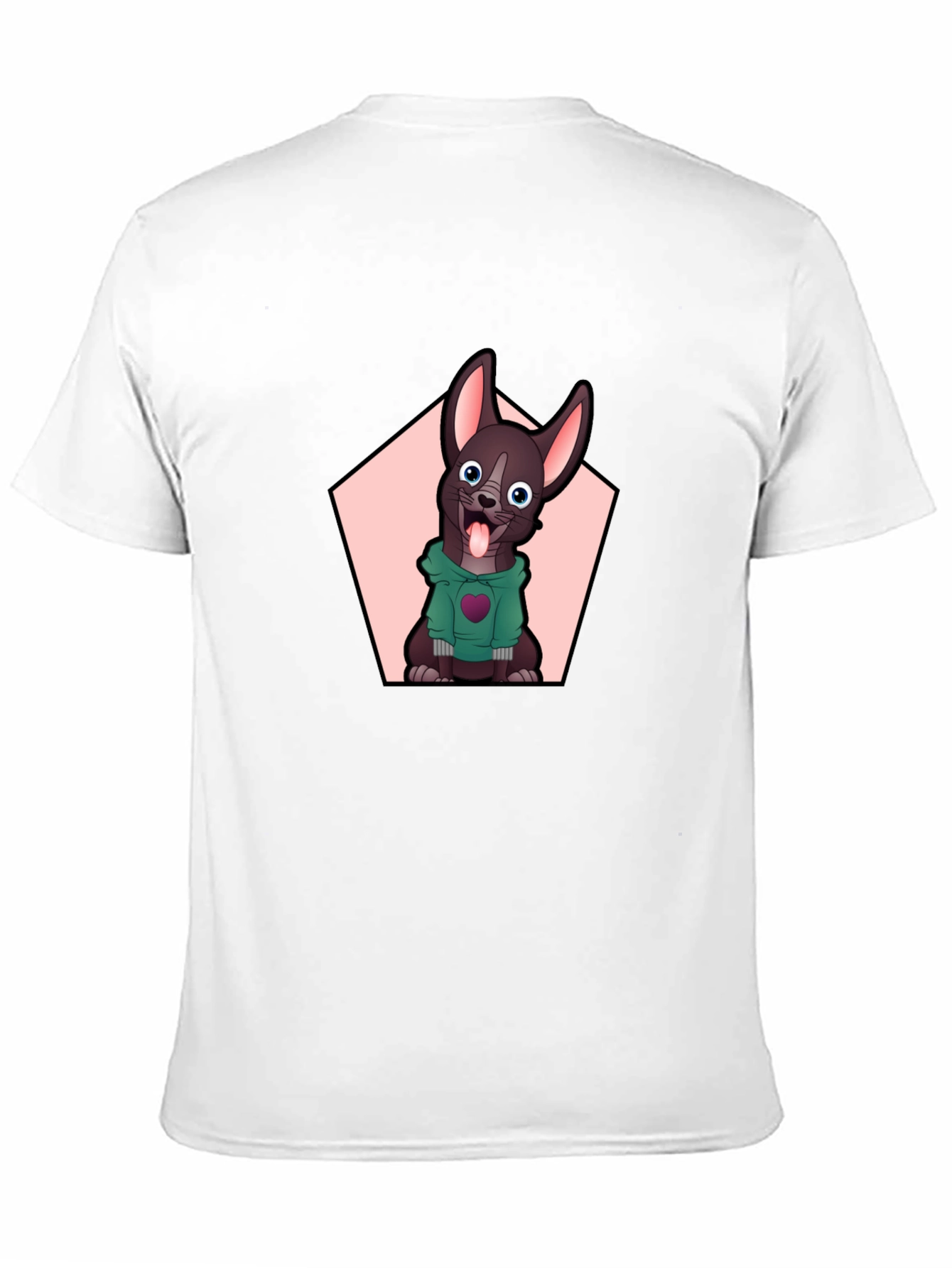 Cartoon Dog Graphic Tee - Black Cotton Blend