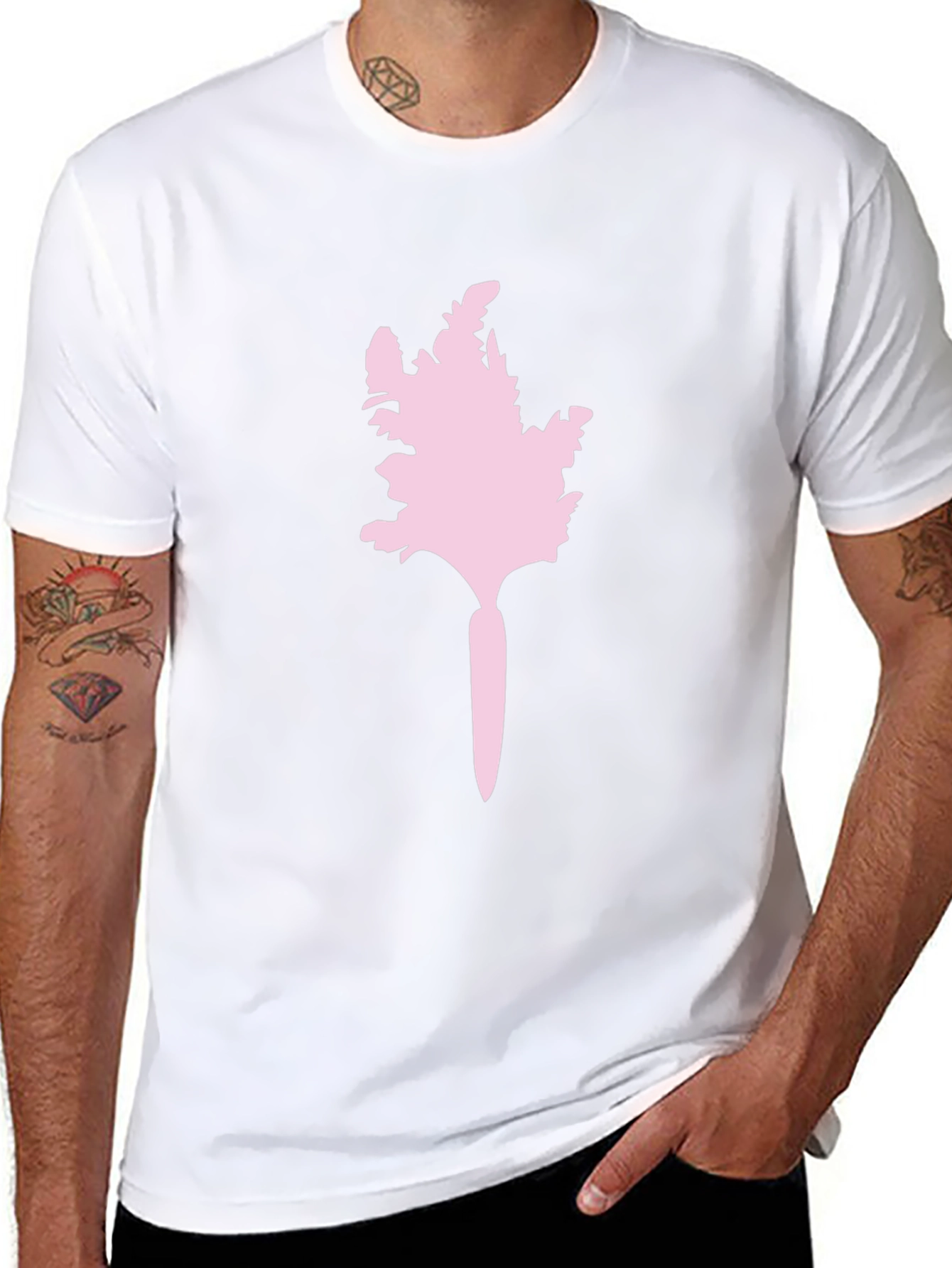 Mens Black T-Shirt with Pink Abstract Carrot Design