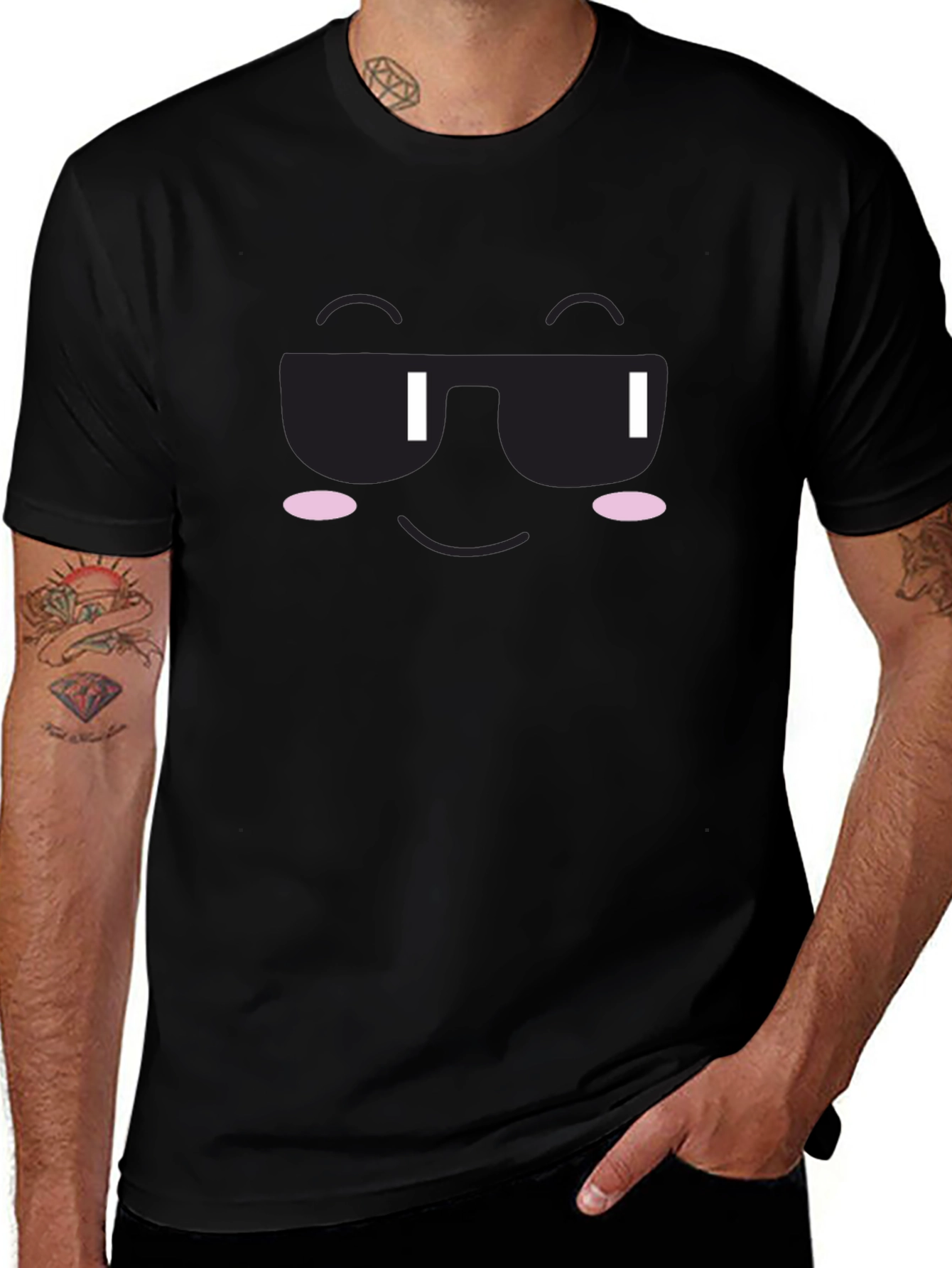 Cool Face Graphic Tee - Black Cotton T-Shirt