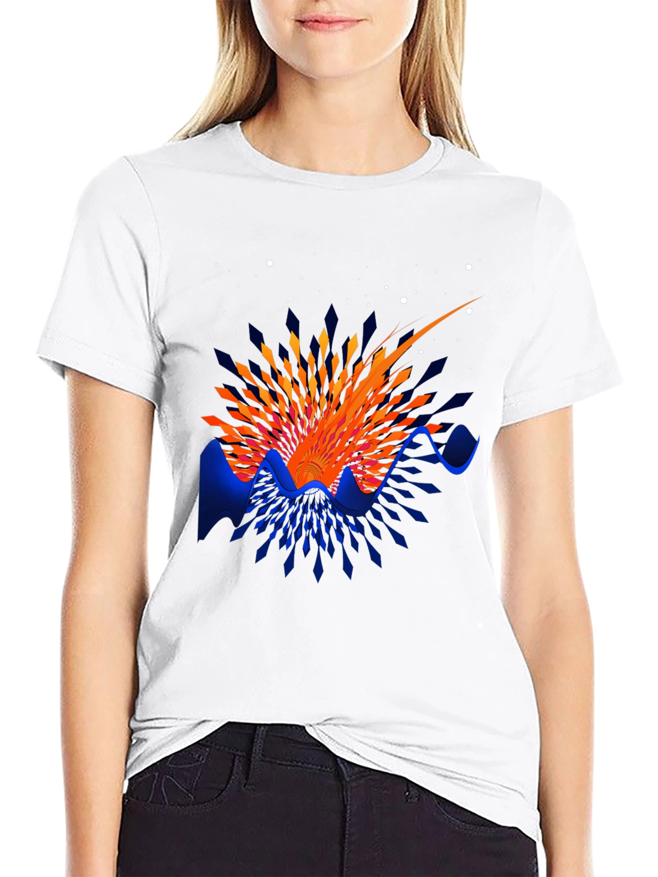 Abstract Sunrise Graphic T-Shirt - Stylish Crew Neck Tee