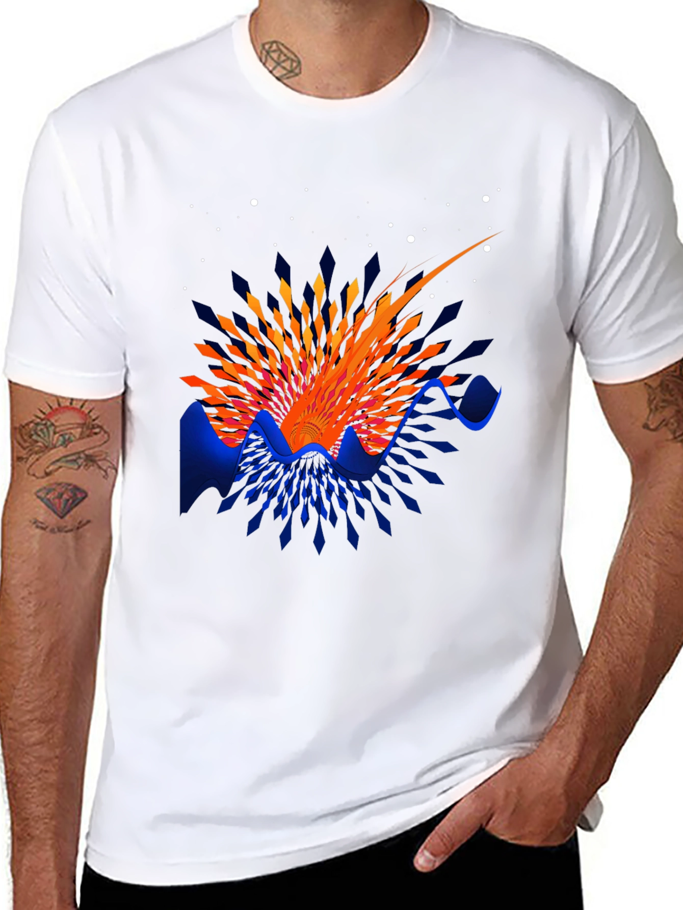 Abstract Sunrise Graphic T-Shirt - Stylish Crew Neck Tee