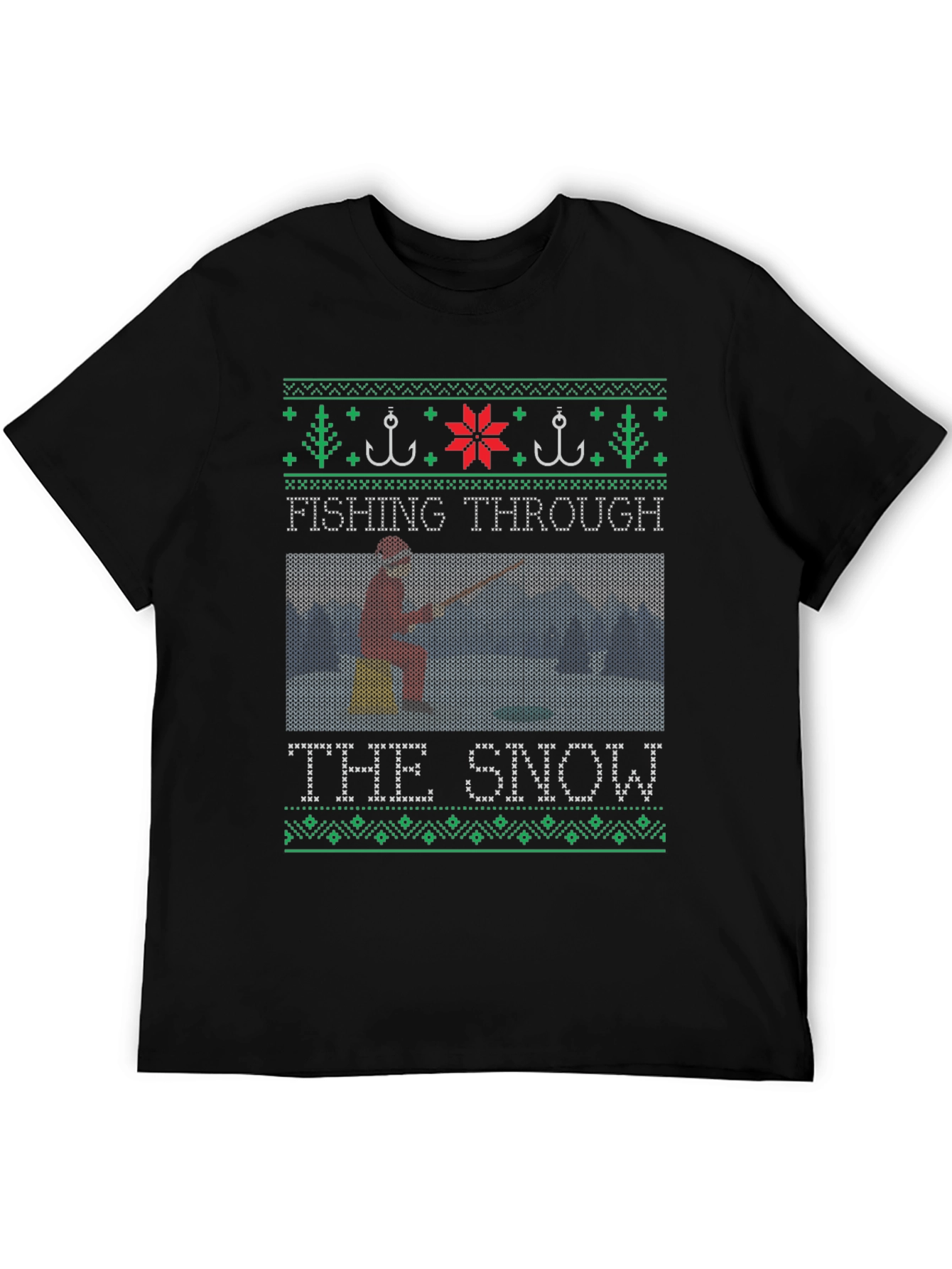 Fishing Through the Snow Christmas T-Shirt