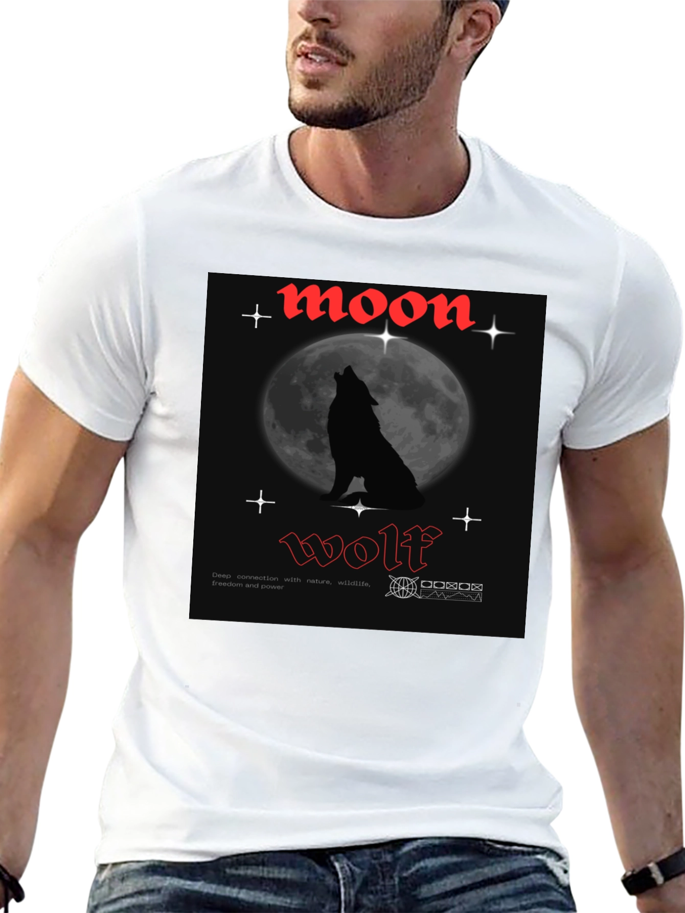 Moon Wolf Graphic Tee - Black Cotton T-Shirt