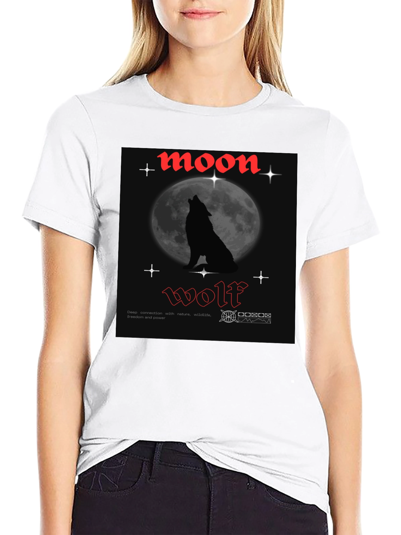 Moon Wolf Graphic Tee - Black Cotton T-Shirt