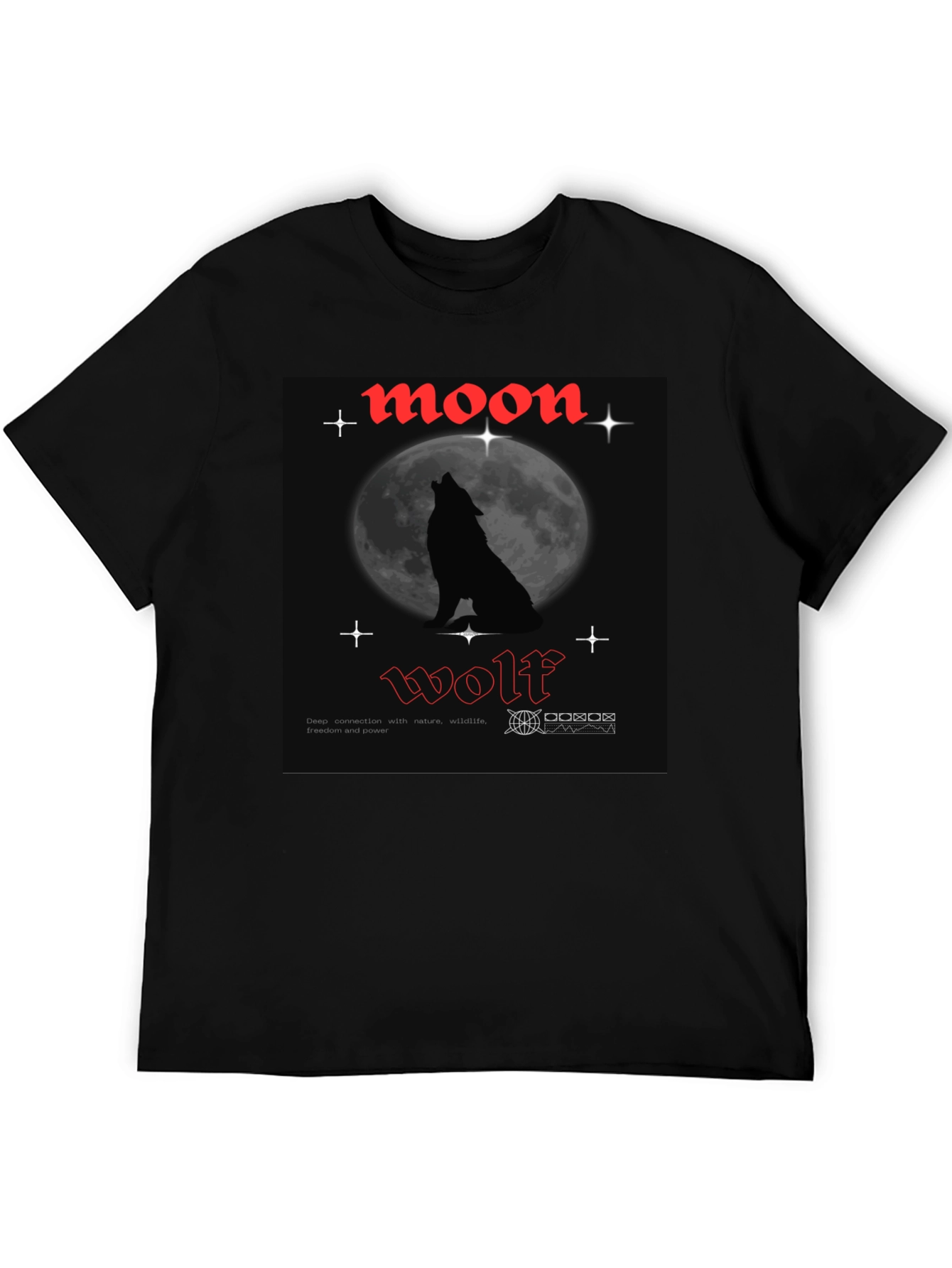 Moon Wolf Graphic Tee - Black Cotton T-Shirt