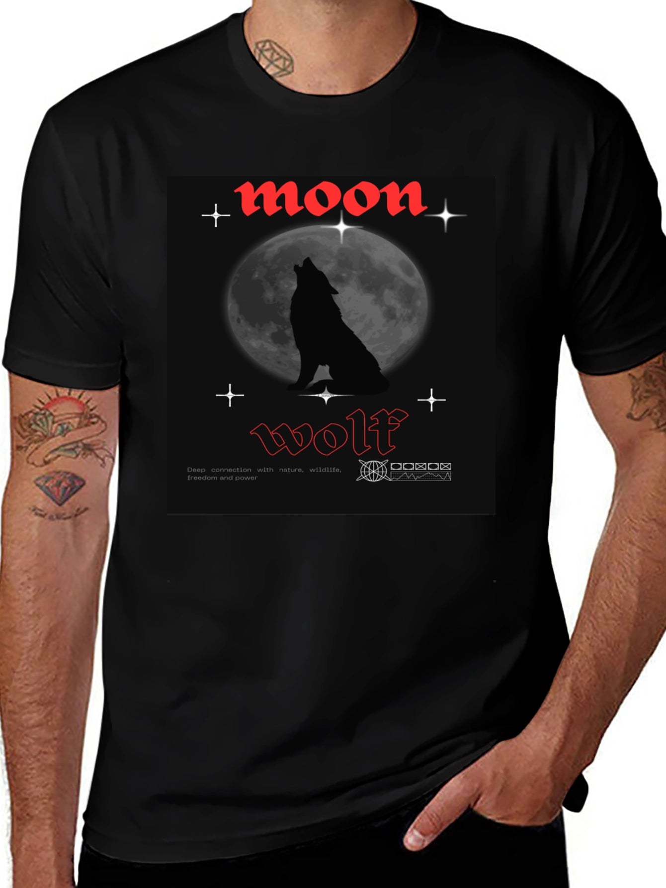 Moon Wolf Graphic Tee - Black Cotton T-Shirt