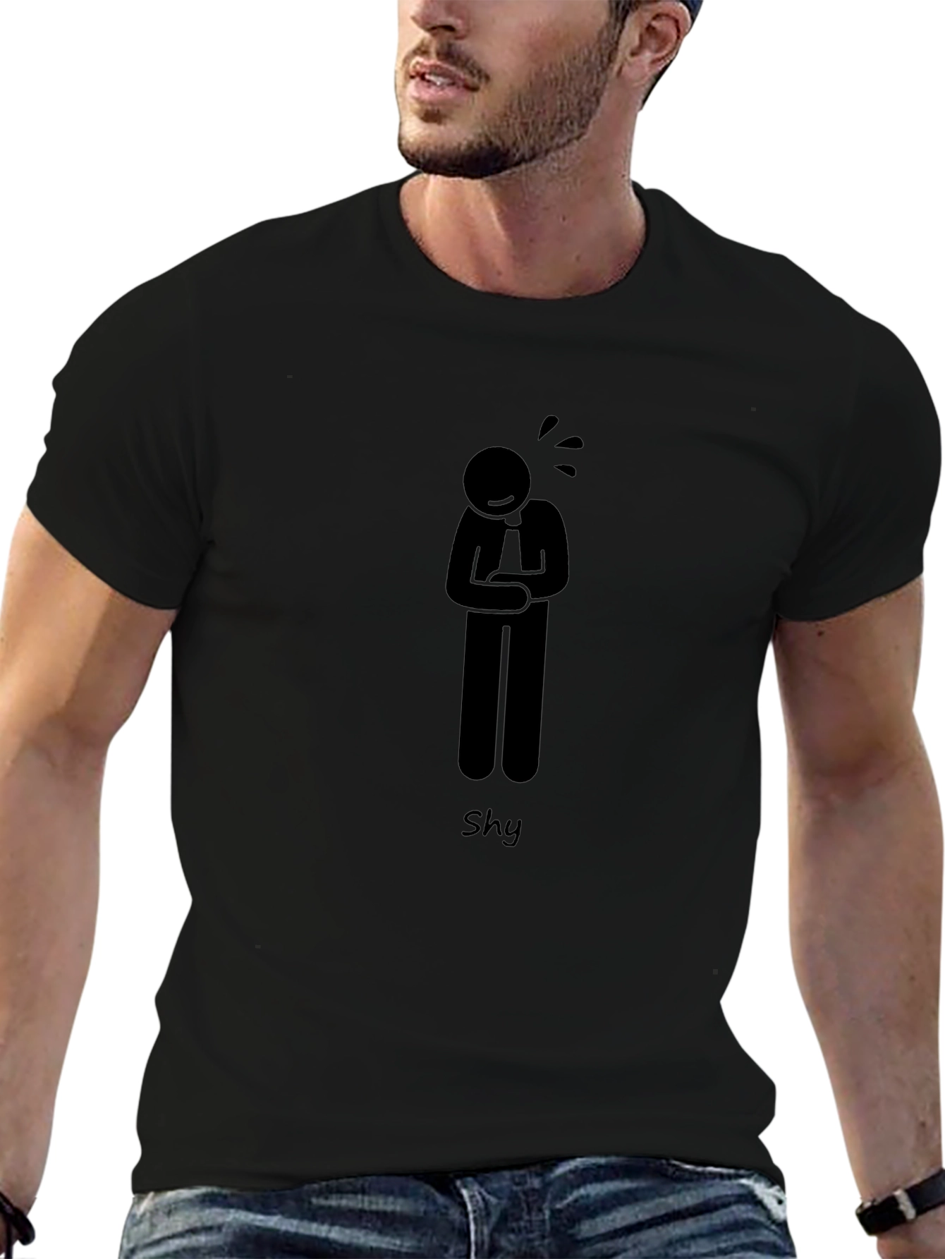 Shy Graphic T-Shirt - Black Cotton Blend Casual Tee