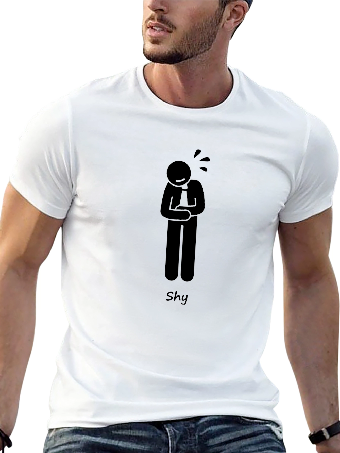 Shy Graphic T-Shirt - Black Cotton Blend Casual Tee