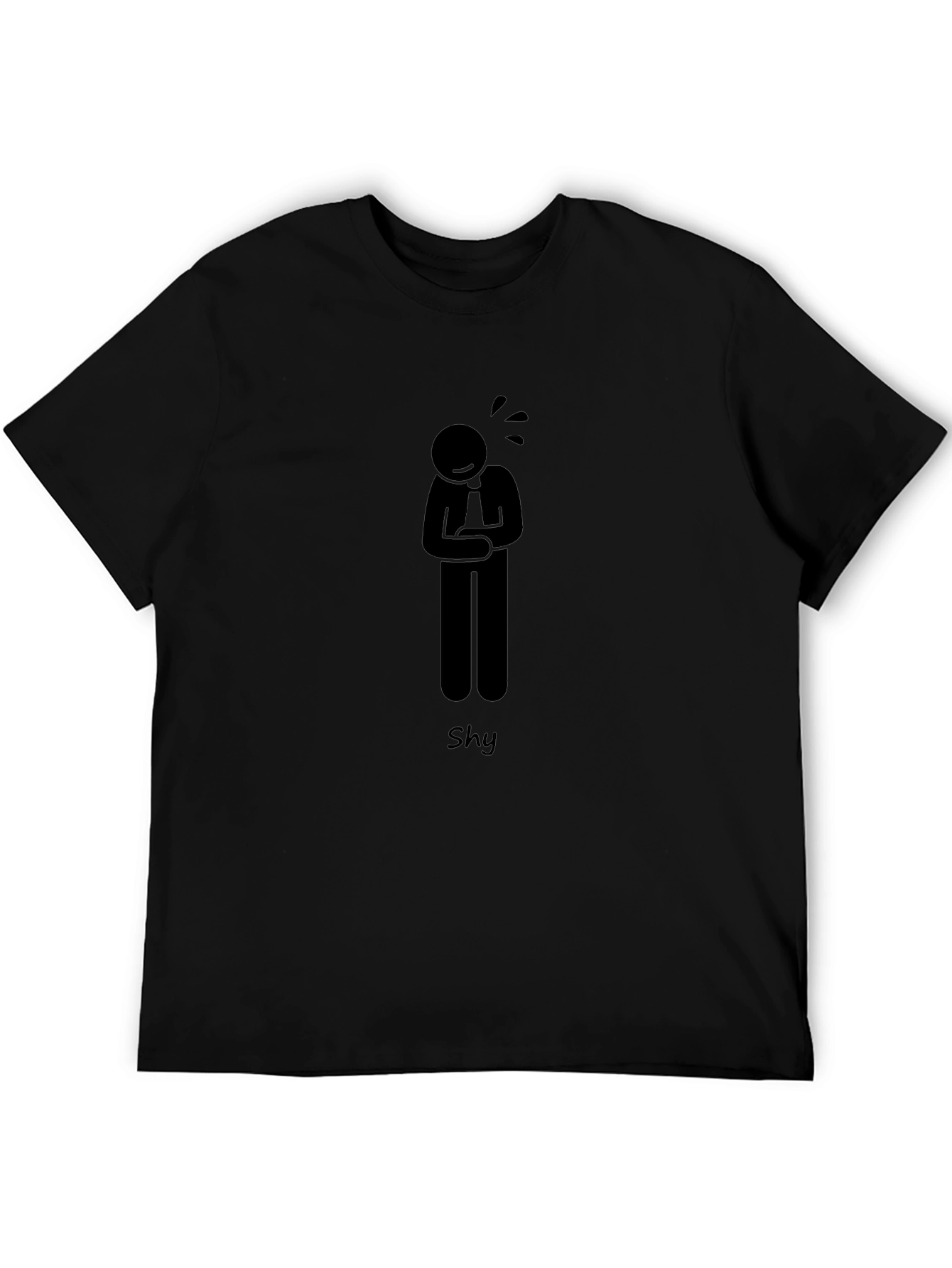 Shy Graphic T-Shirt - Black Cotton Blend Casual Tee