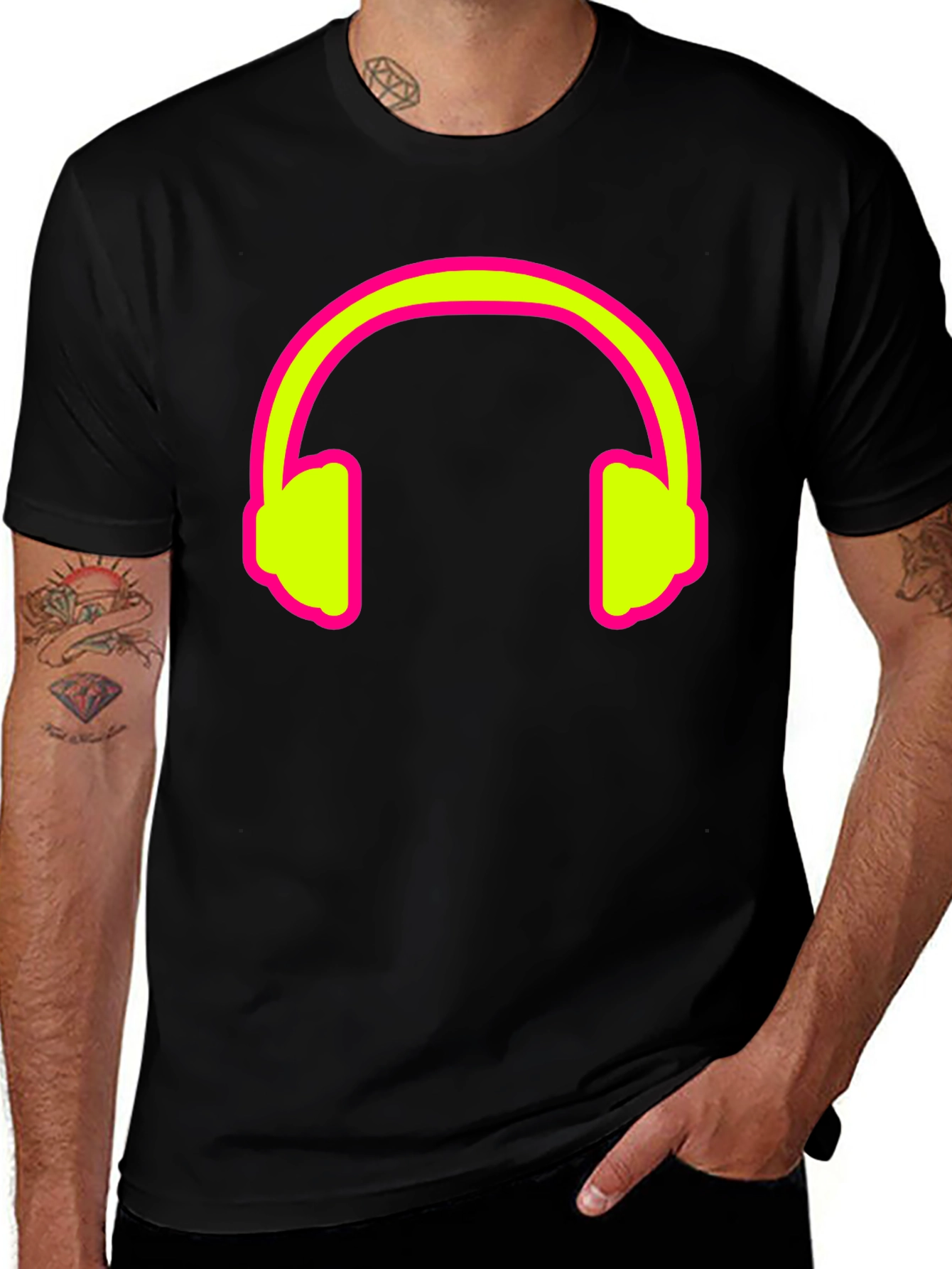 Neon Headphones Graphic Tee - Cool & Stylish