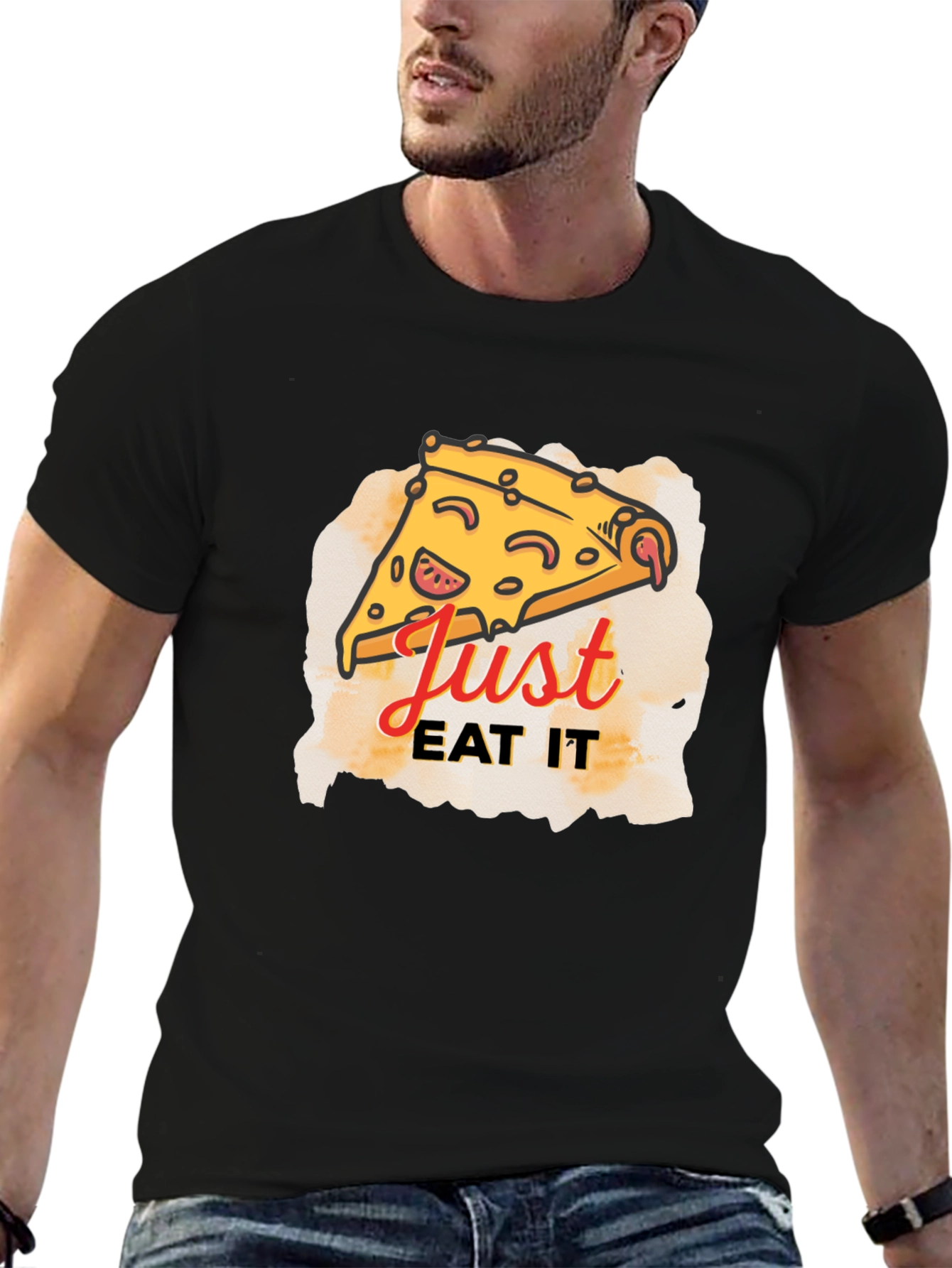 Just Eat It Pizza Graphic Tee - Black T-Shirt
