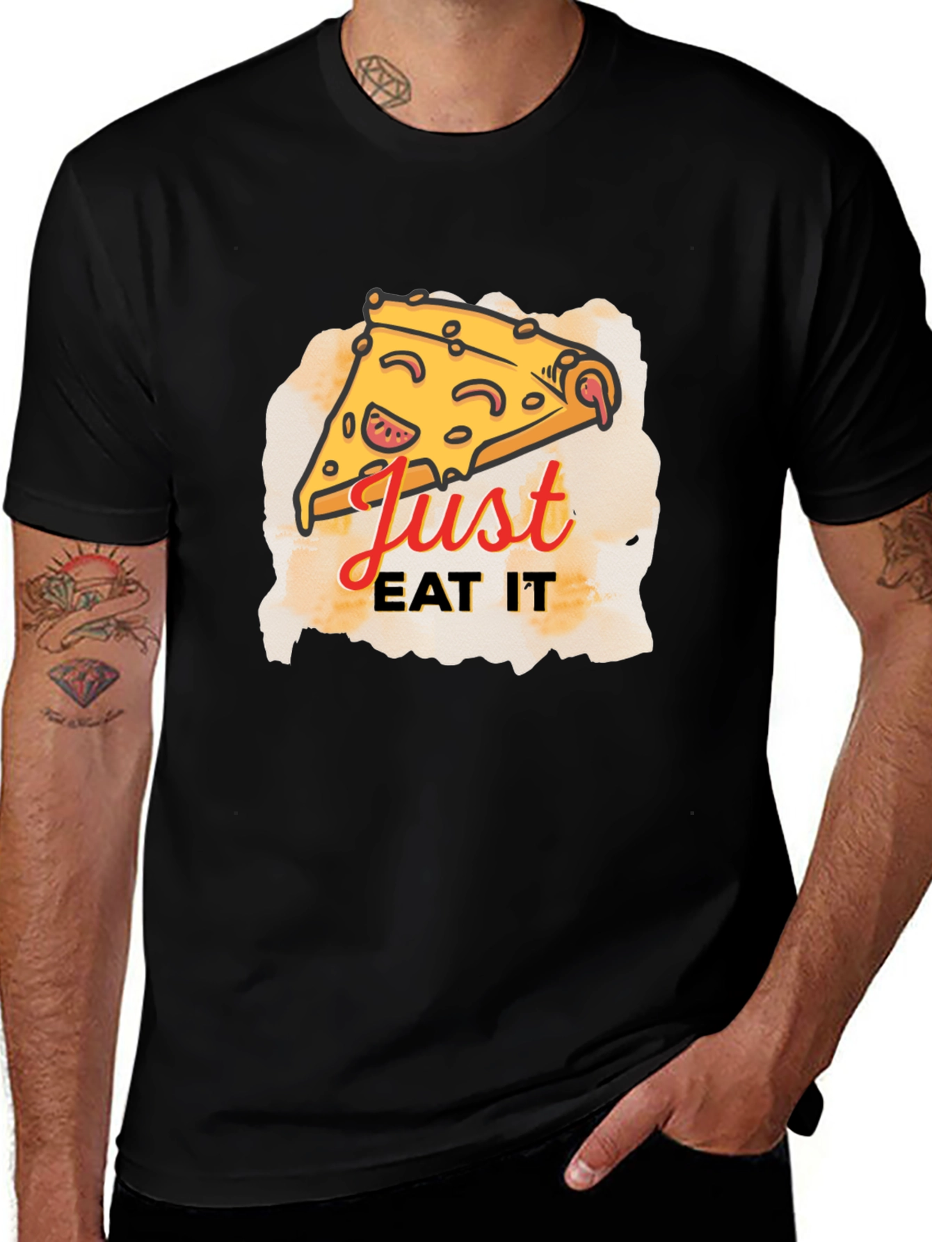 Just Eat It Pizza Graphic Tee - Black T-Shirt