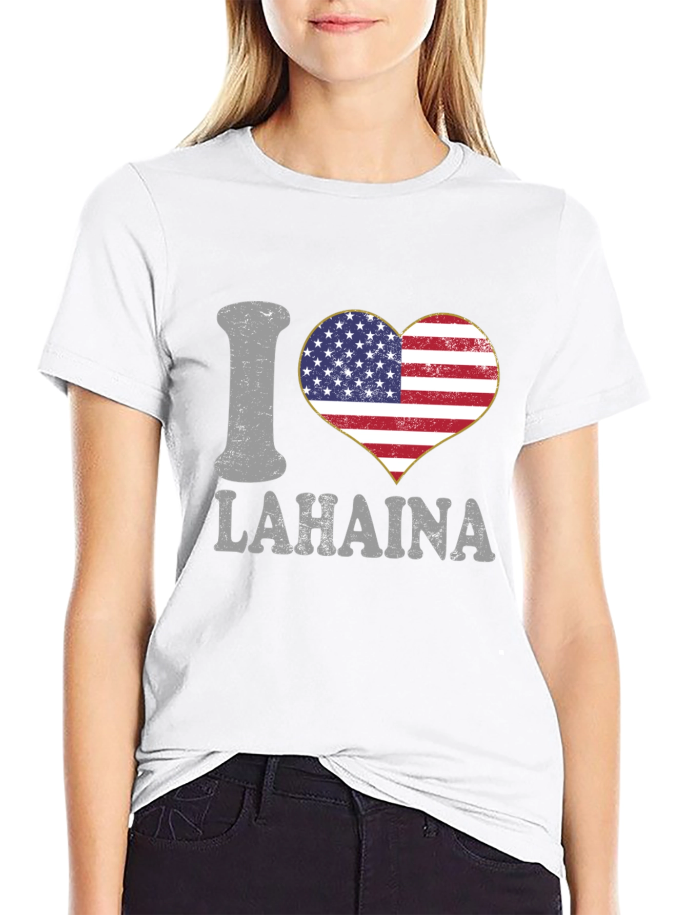 I Love Lahaina American Flag Heart T-Shirt