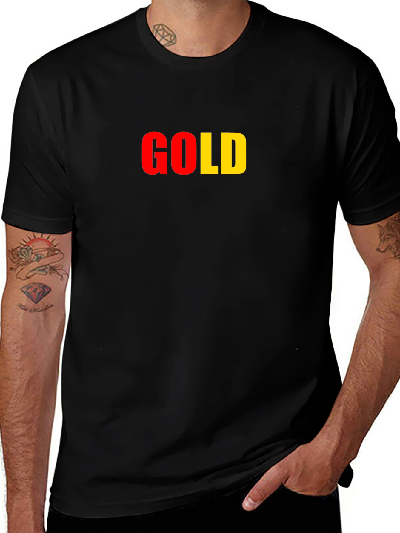 Gold Text Graphic T-Shirt - Black