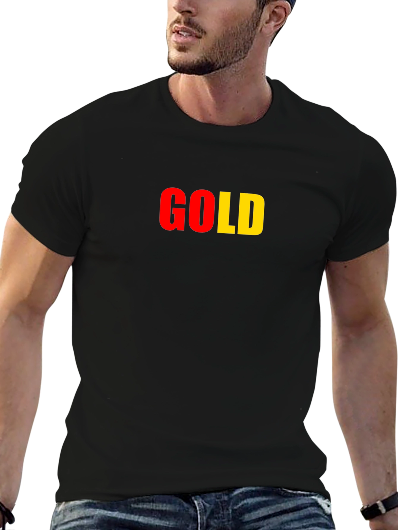 Gold Text Graphic T-Shirt - Black
