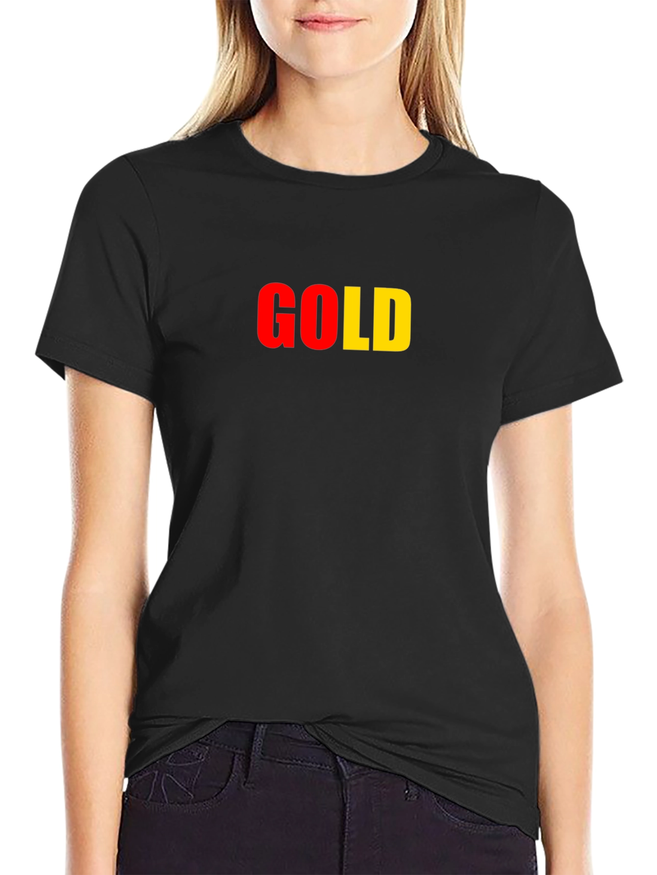 Gold Text Graphic T-Shirt - Black