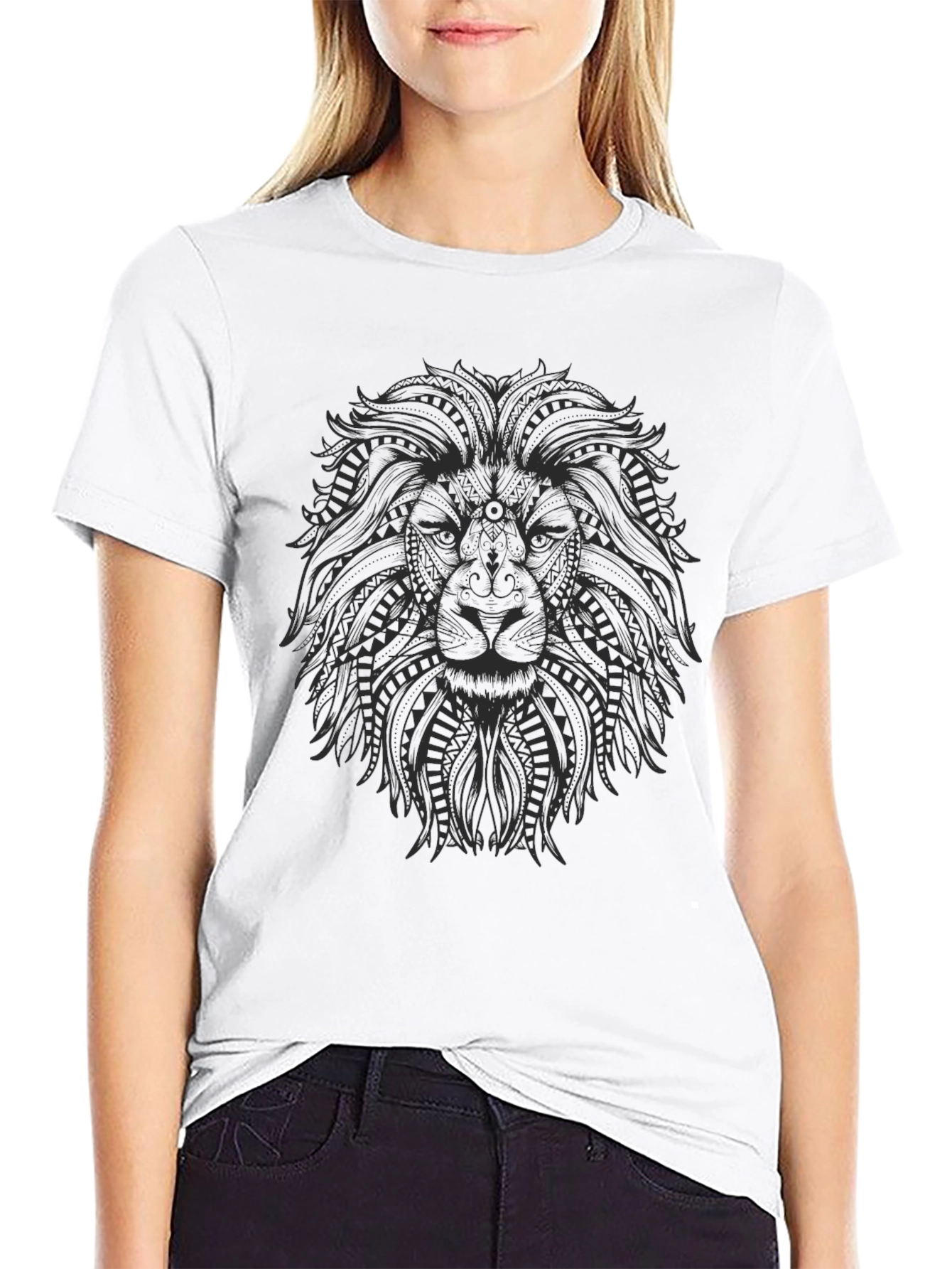 Lion Graphic Print Crew Neck T-Shirt