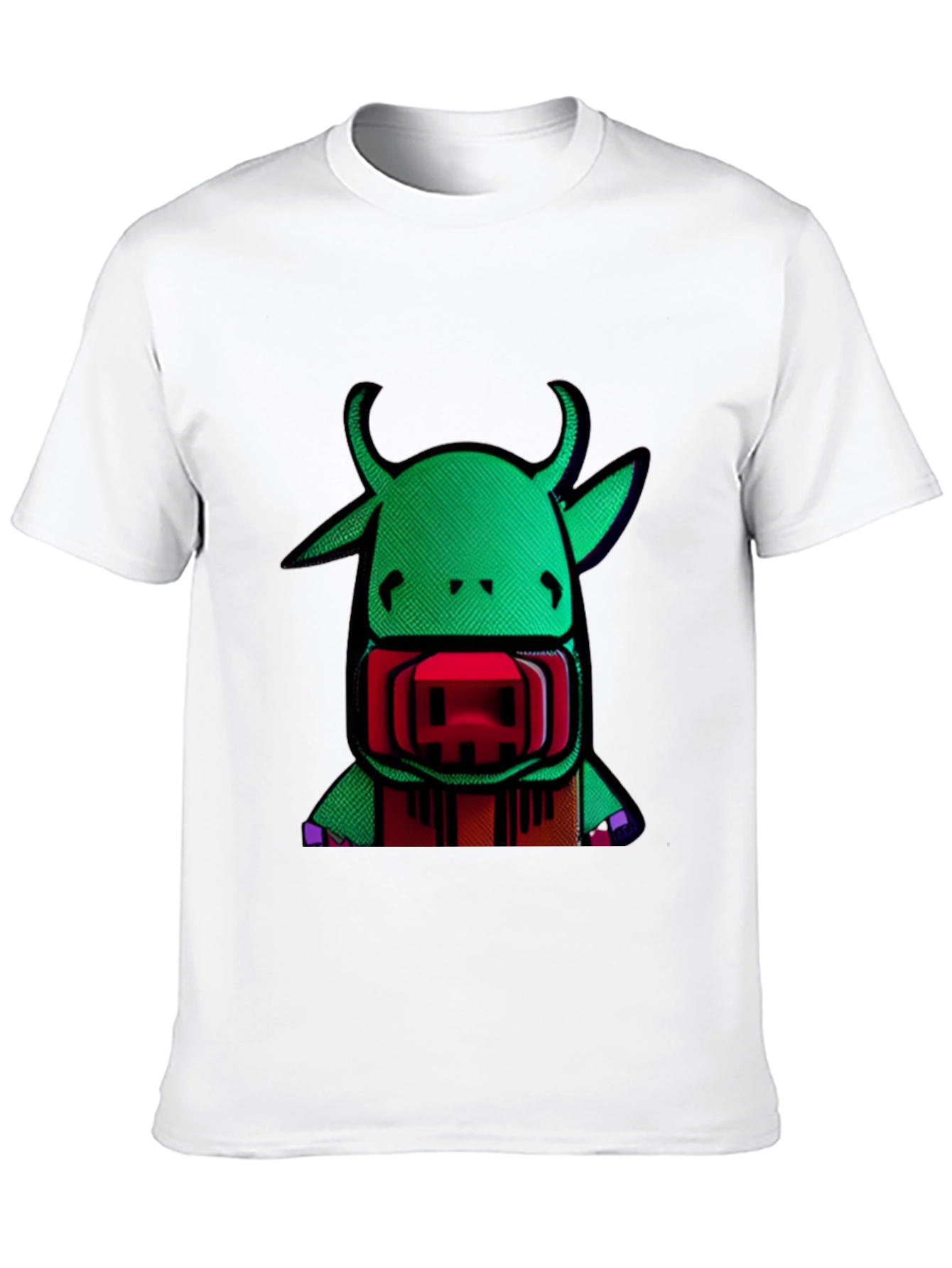 Novelty Green Cow Graphic Print Mens Black T-Shirt