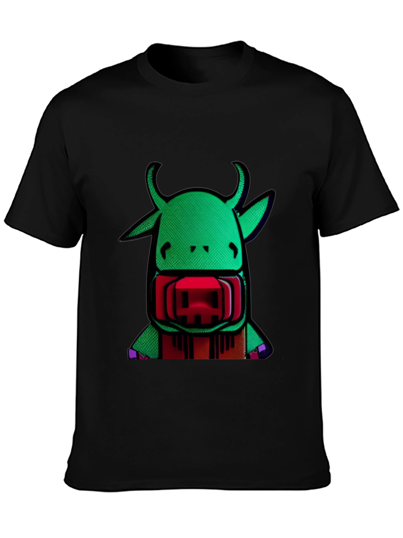 Novelty Green Cow Graphic Print Mens Black T-Shirt