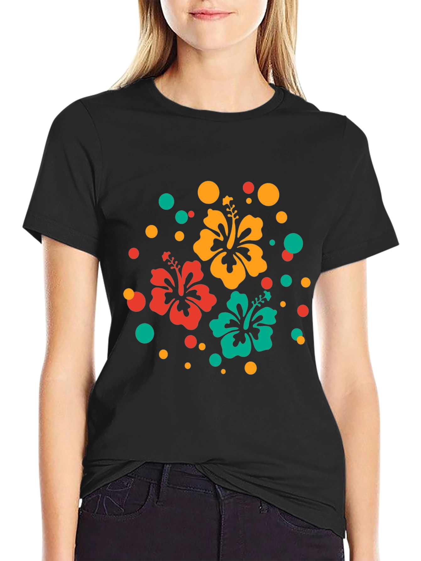 Tropical Hibiscus Flower Black T-Shirt