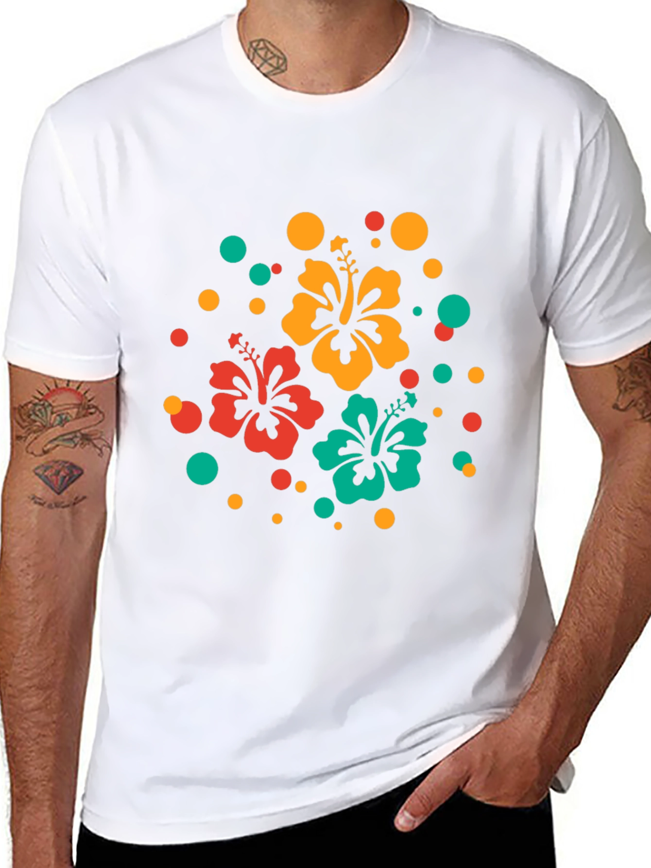 Tropical Hibiscus Flower Black T-Shirt