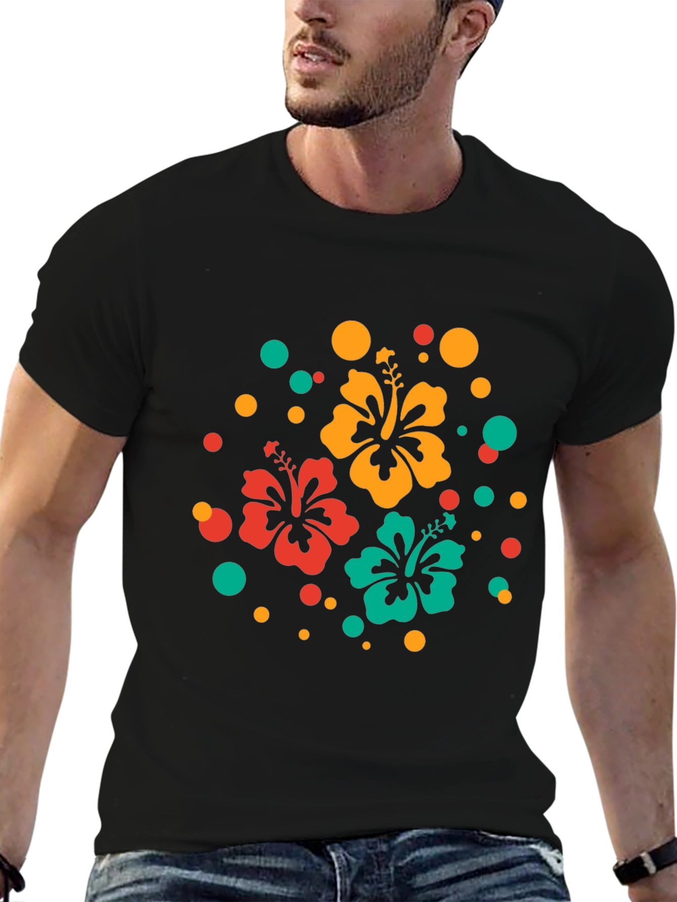 Tropical Hibiscus Flower Black T-Shirt