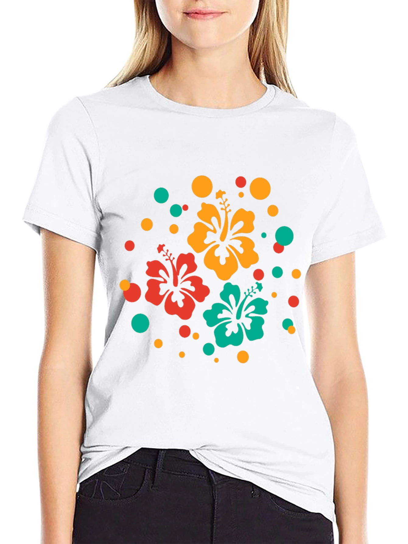 Tropical Hibiscus Flower Black T-Shirt