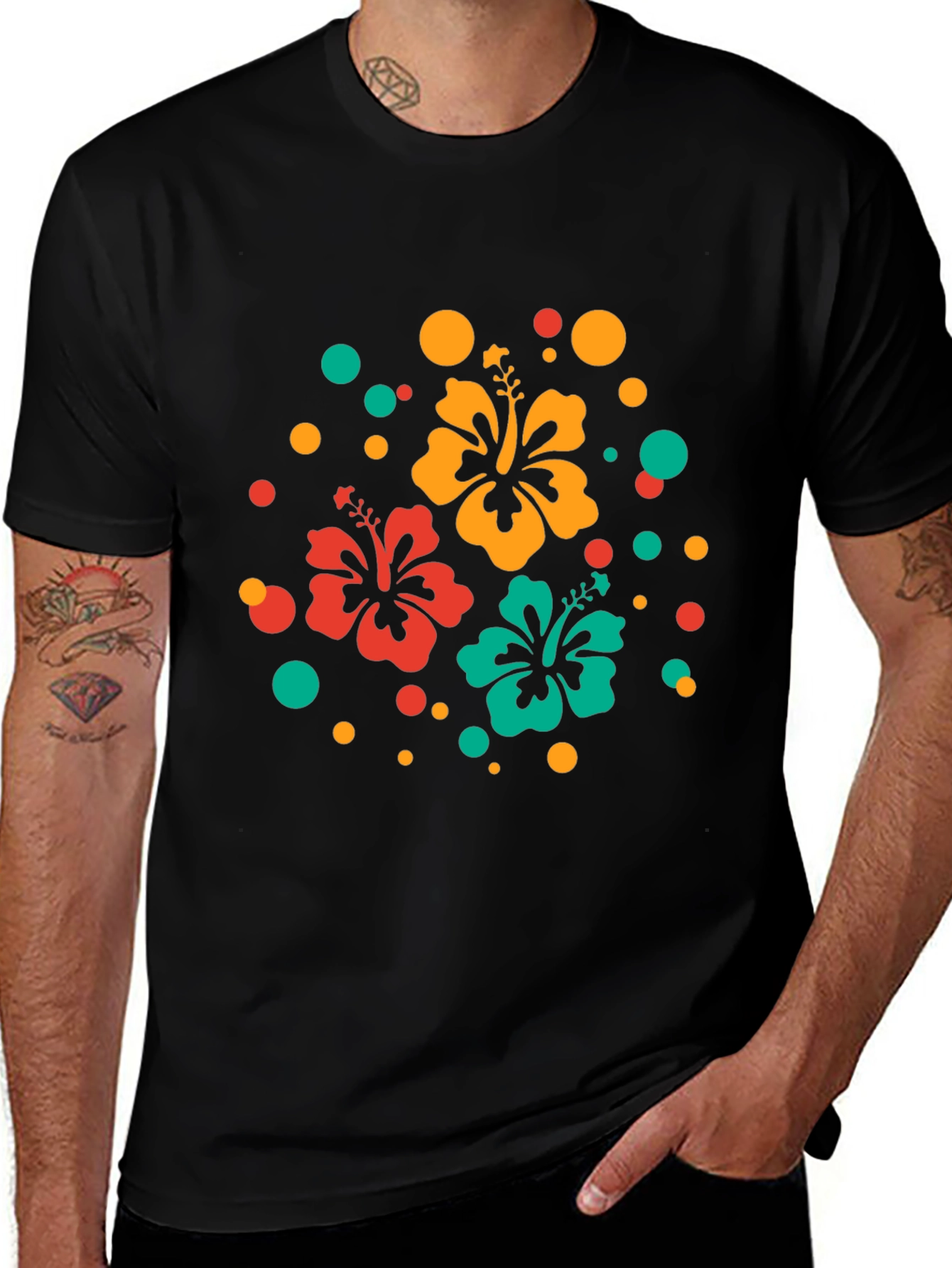 Tropical Hibiscus Flower Black T-Shirt