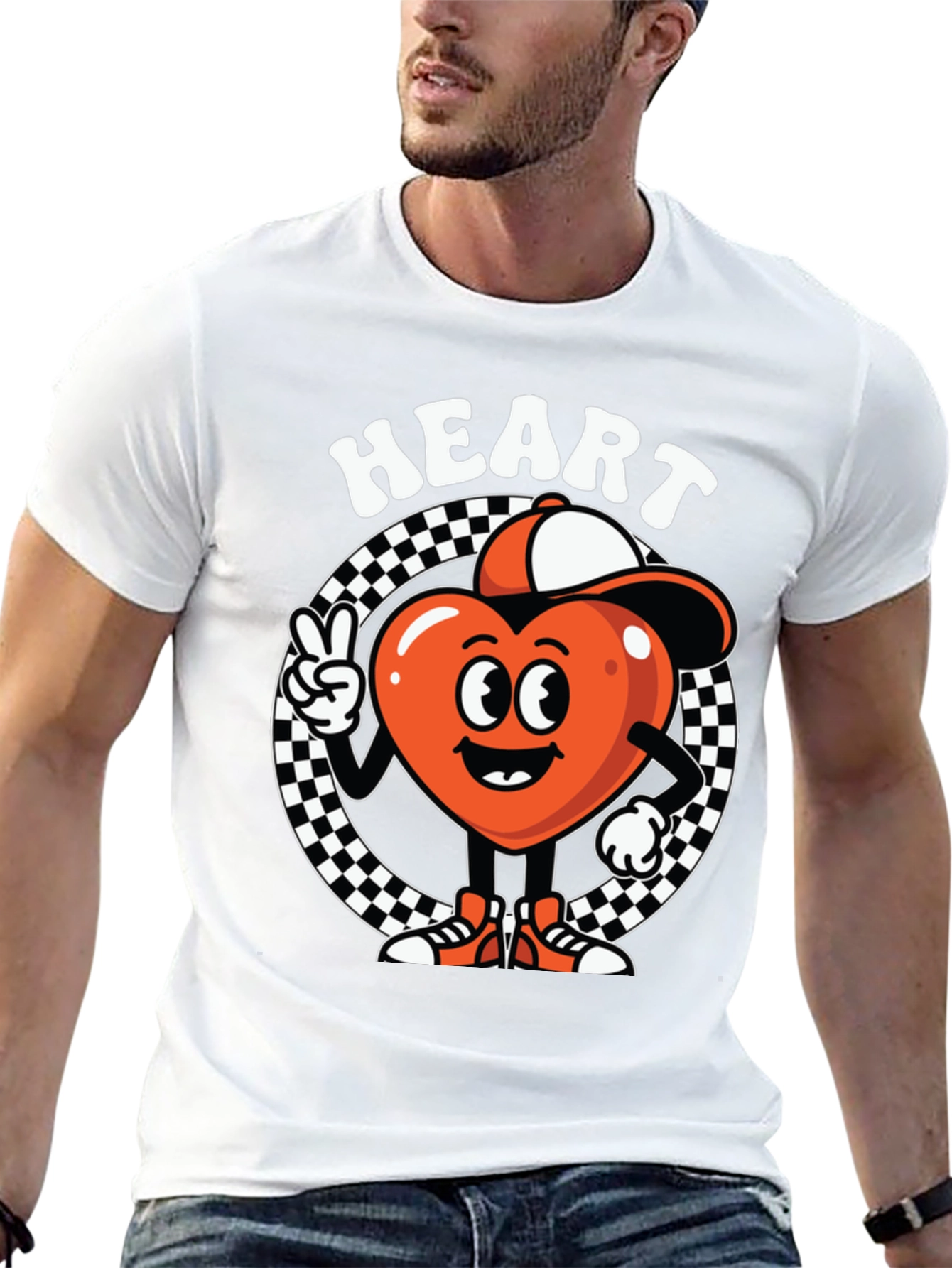 Heart Character Graphic Tee - Cool Design