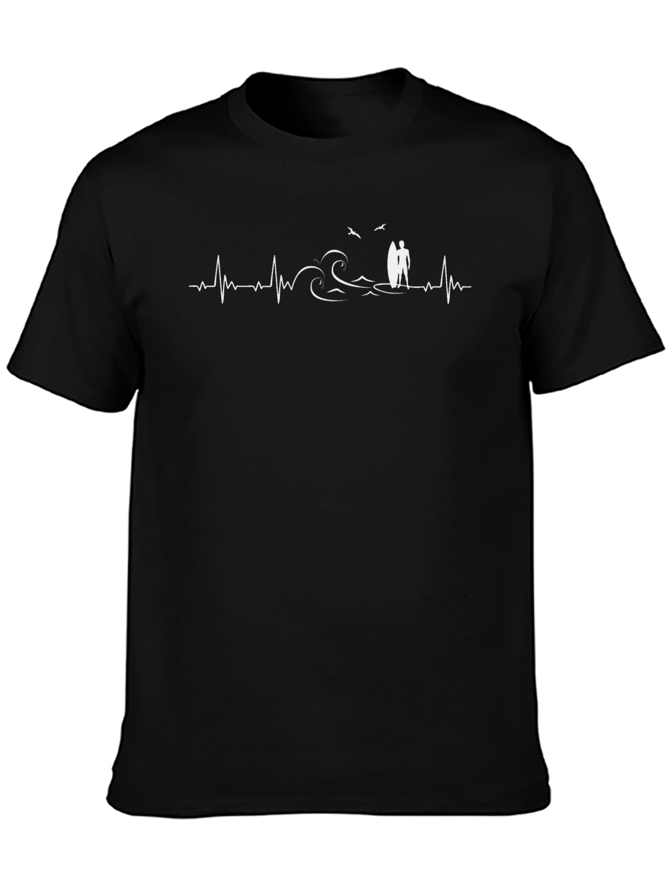 Surfing Heartbeat Graphic Tee - Black T-Shirt