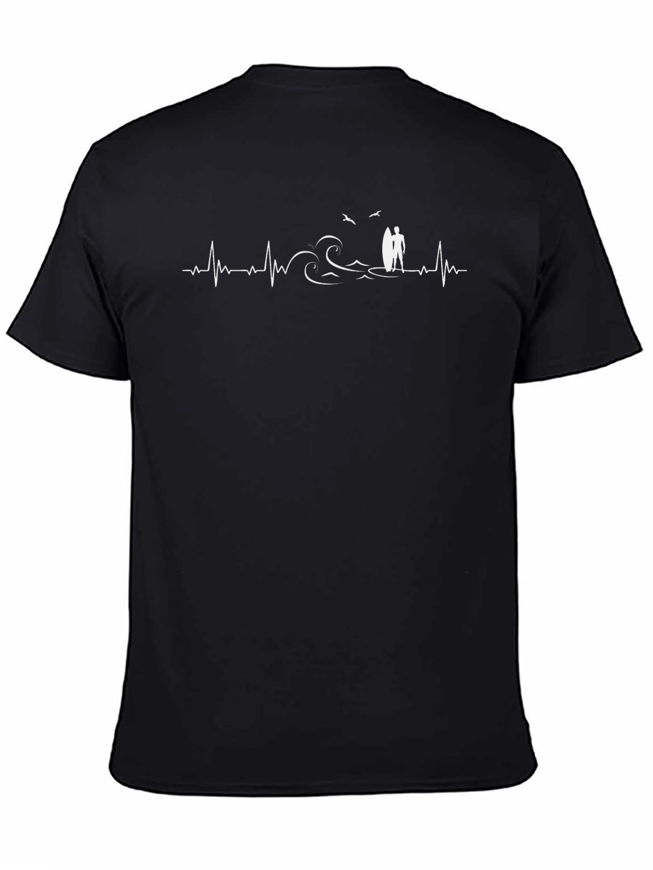 Surfing Heartbeat Graphic Tee - Black T-Shirt