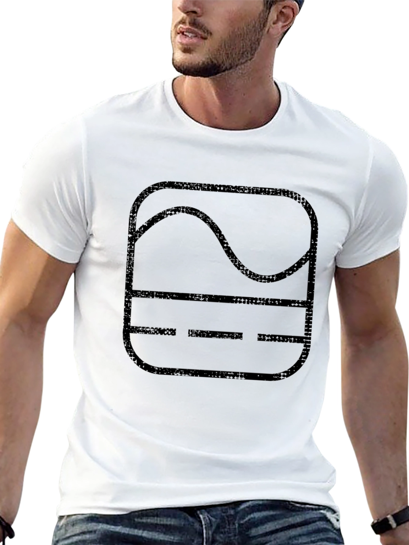 Black T-Shirt with Abstract Wave and Line Design